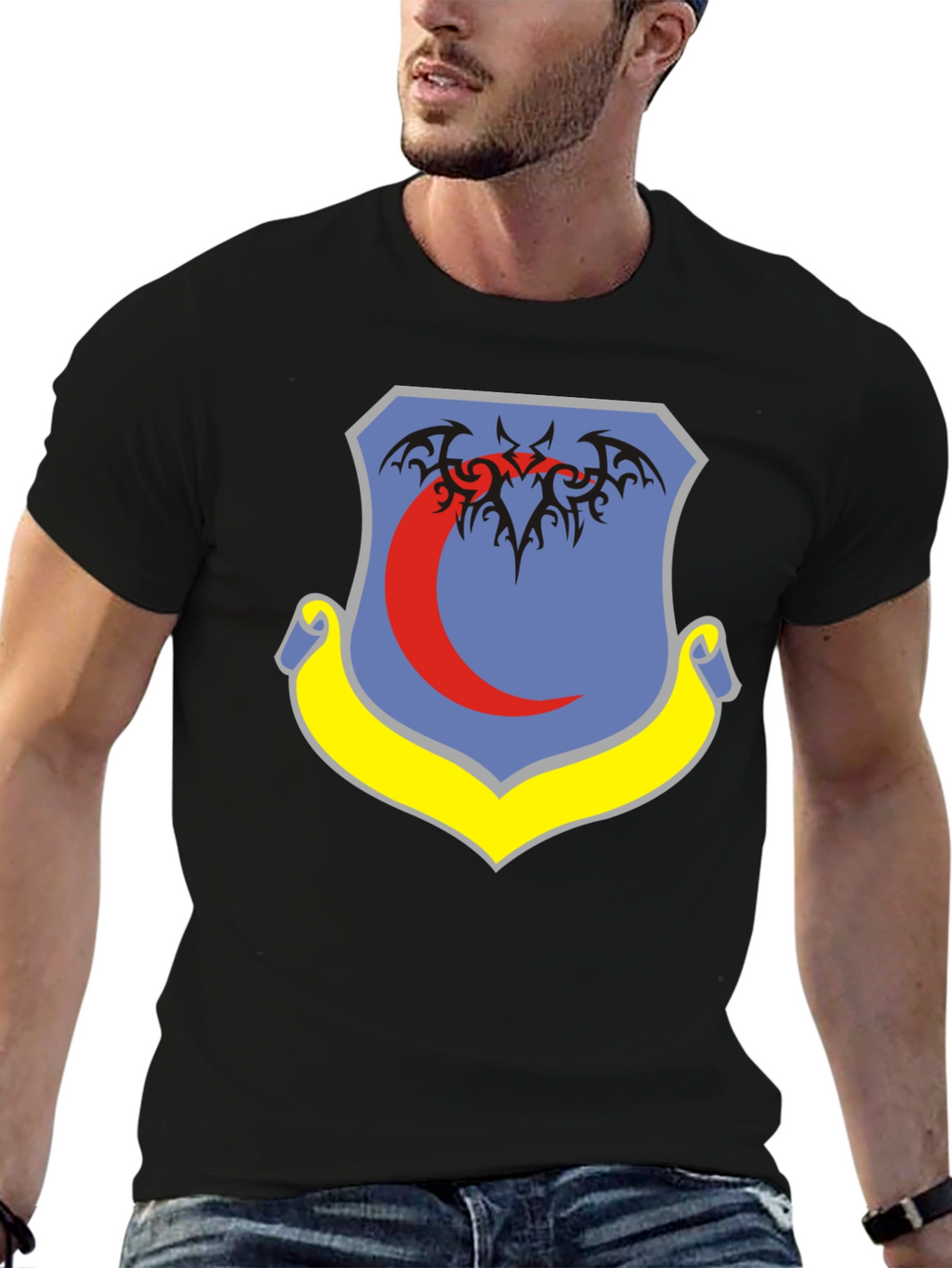Black T-Shirt with Emblem Design
