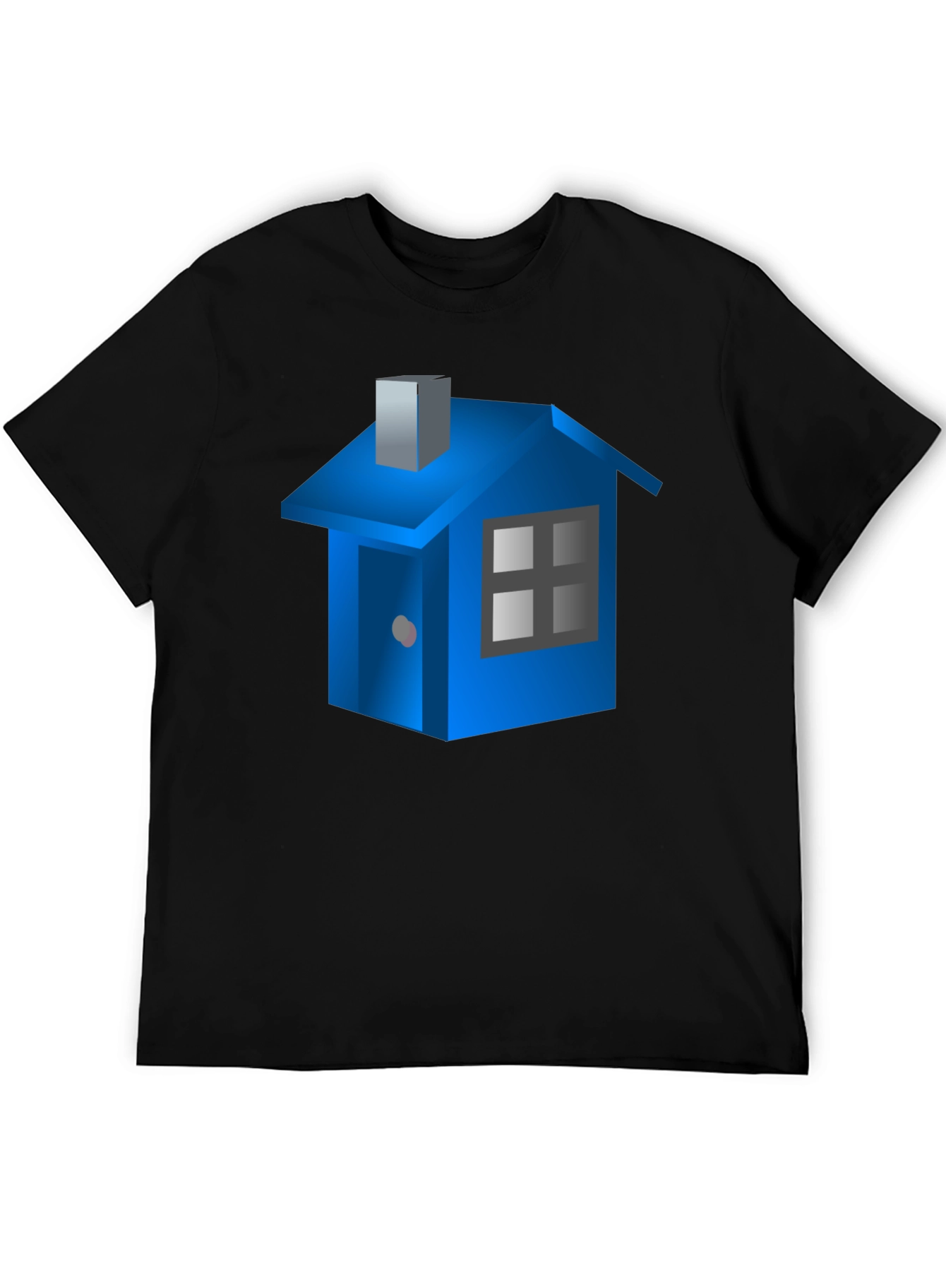 Blue House Graphic Black T-Shirt