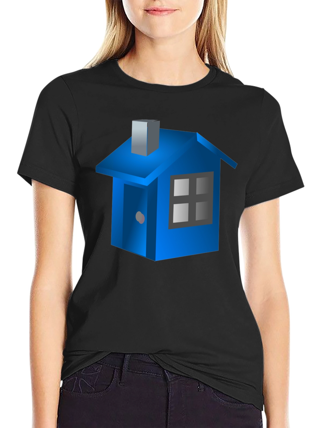 Blue House Graphic Black T-Shirt
