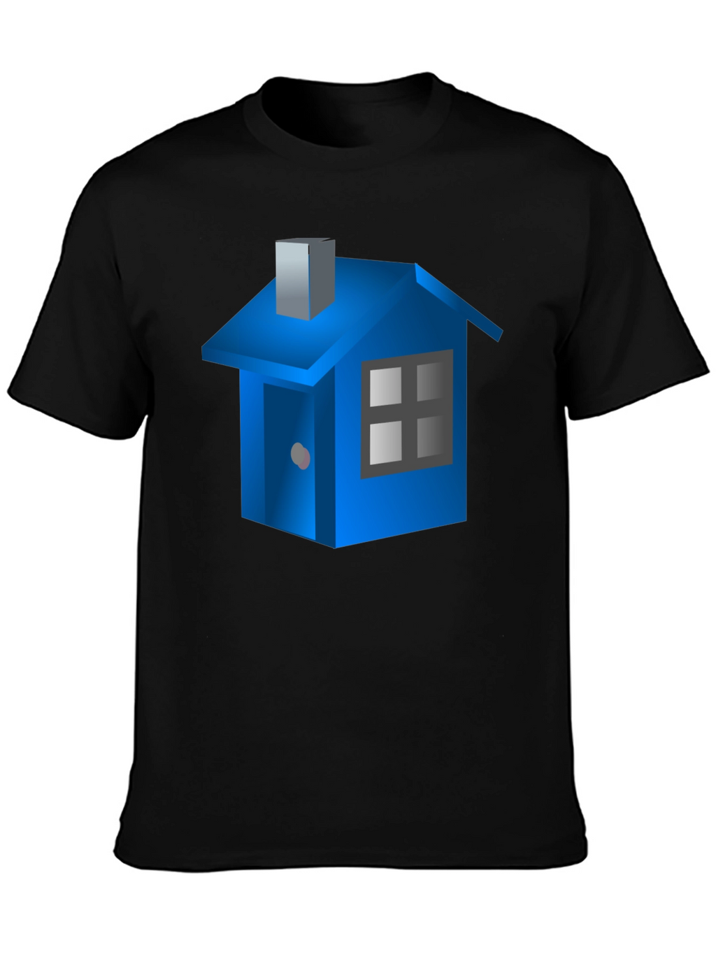 Blue House Graphic Black T-Shirt