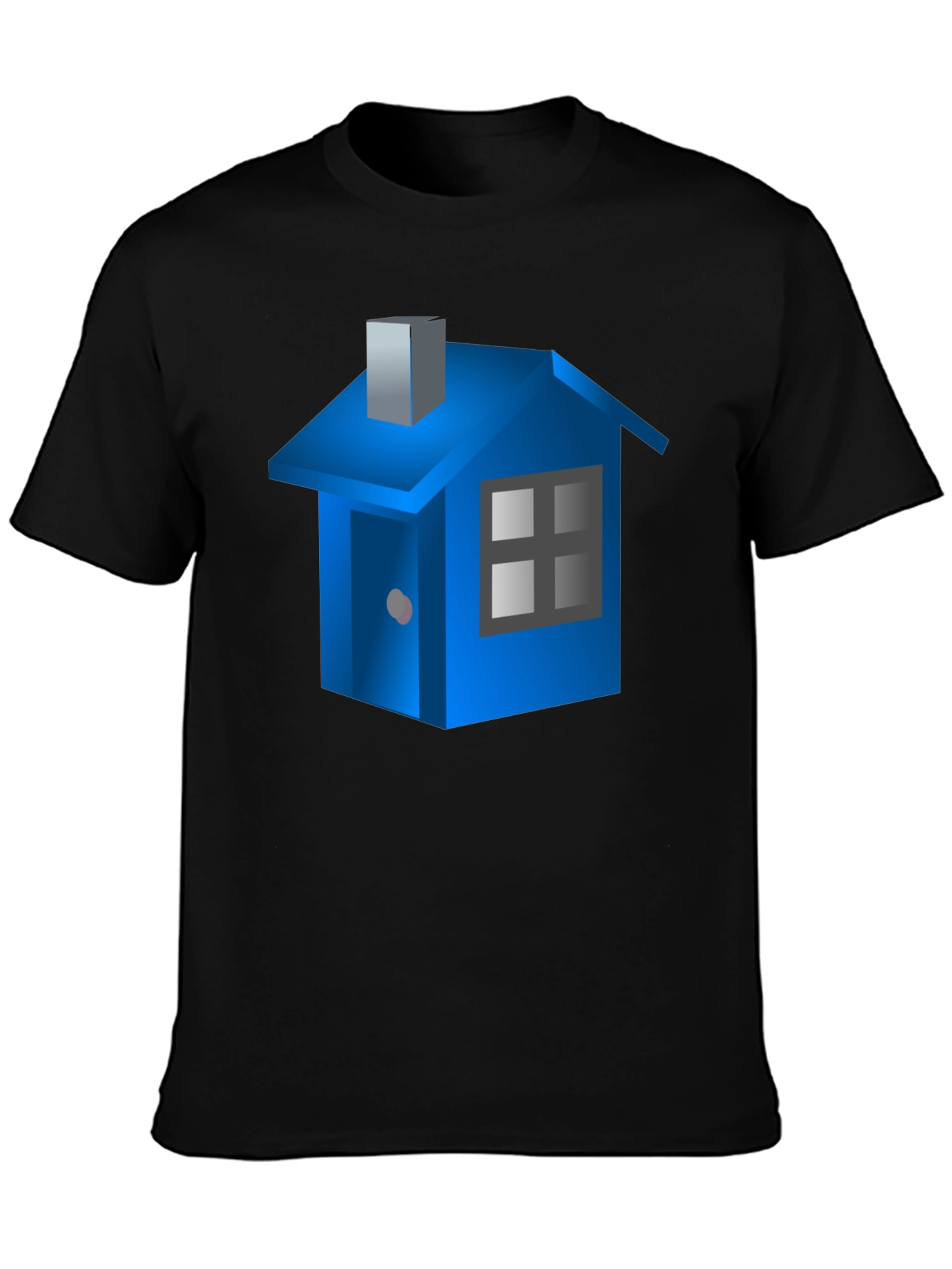 Blue House Graphic Black T-Shirt