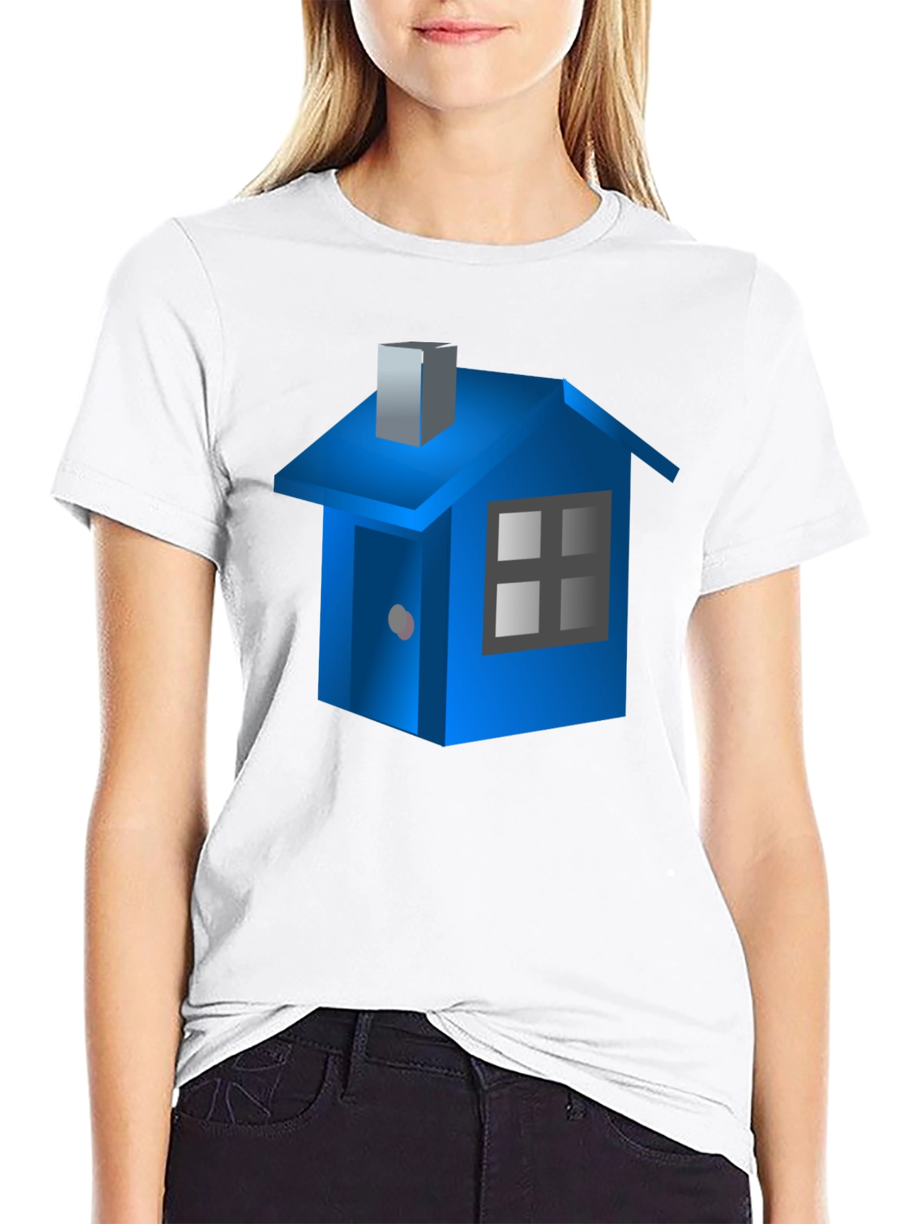 Blue House Graphic Black T-Shirt