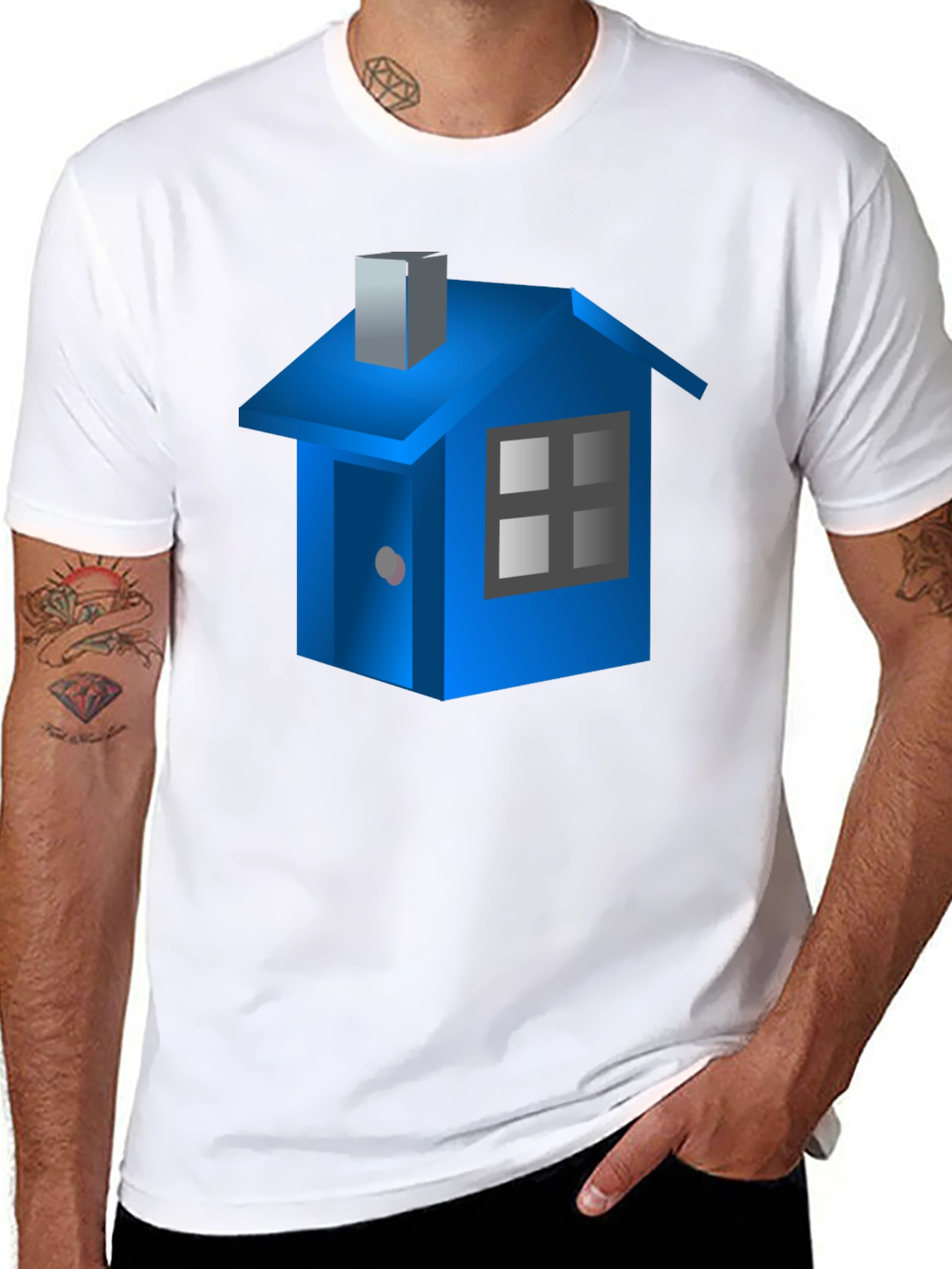 Blue House Graphic Black T-Shirt