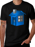 Blue House Graphic Black T-Shirt