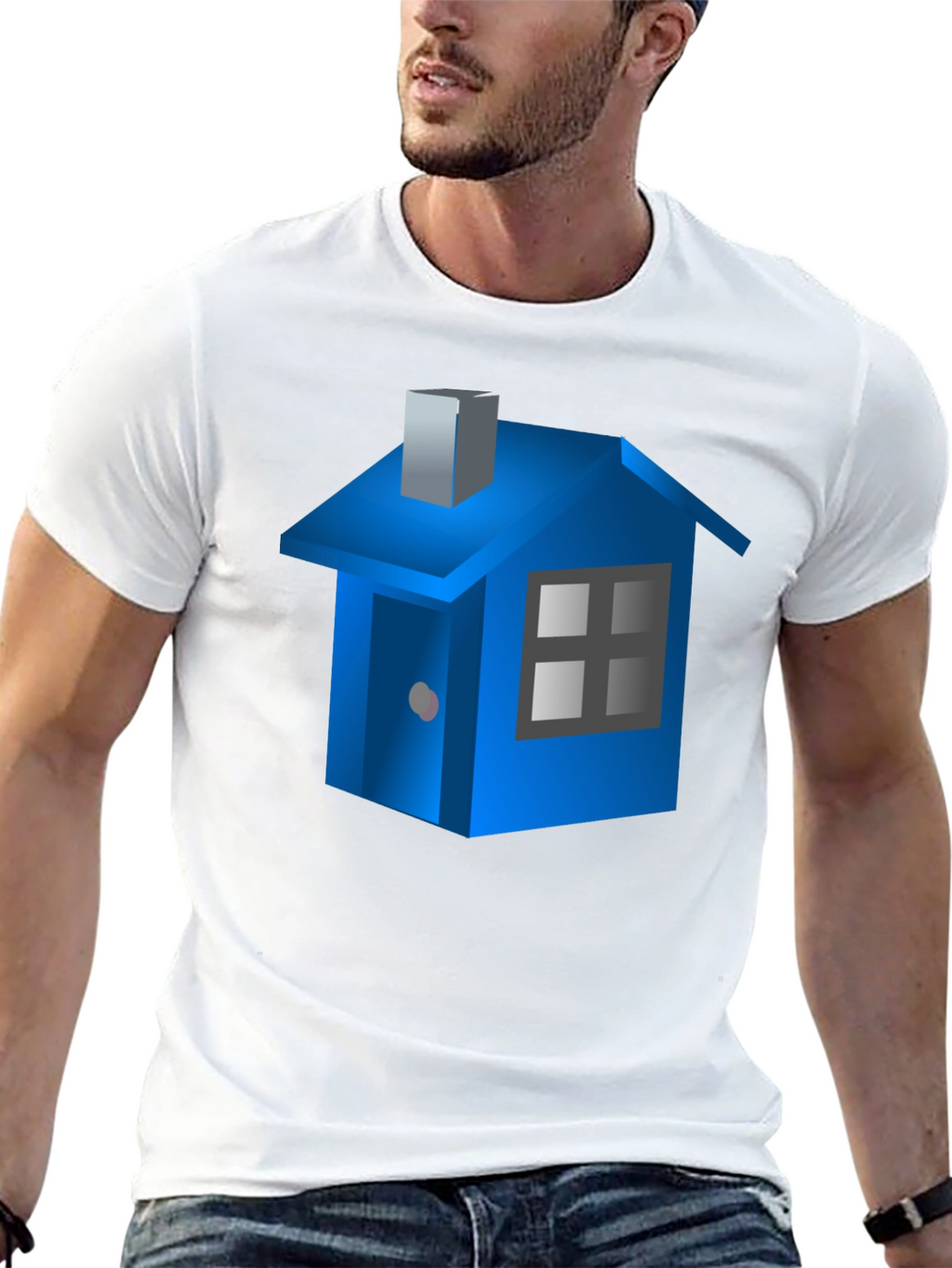 Blue House Graphic Black T-Shirt