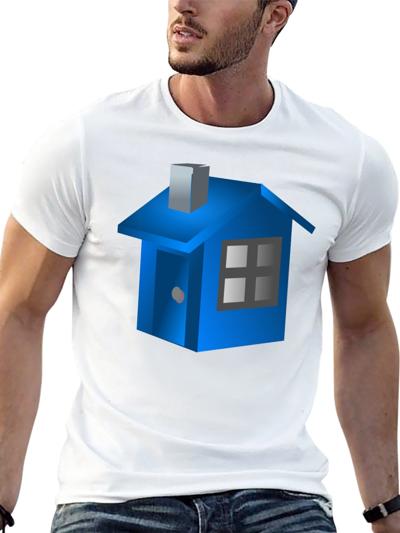 Blue House Graphic Black T-Shirt