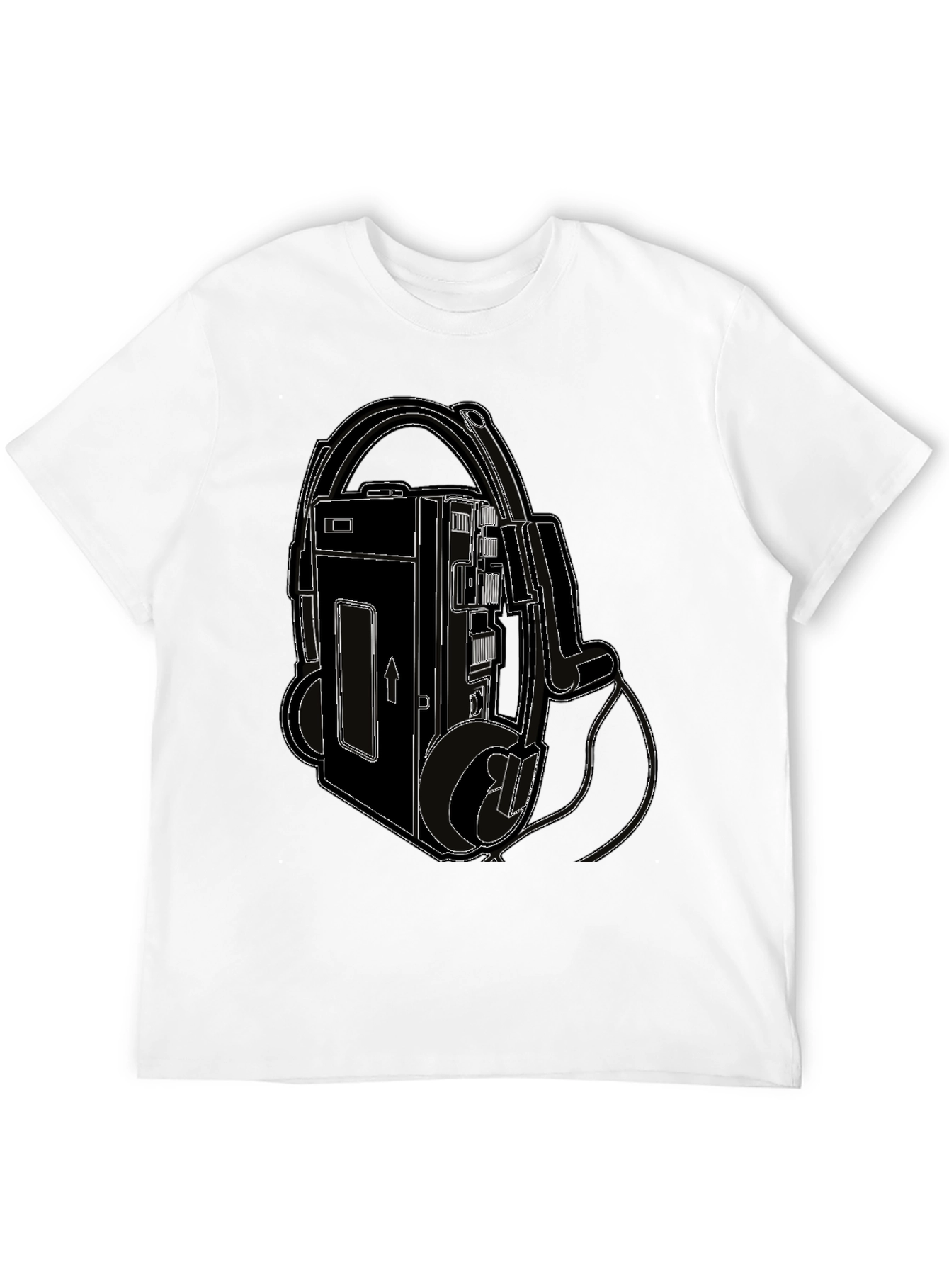 Retro Walkman Tee - Black Cotton Graphic T-Shirt