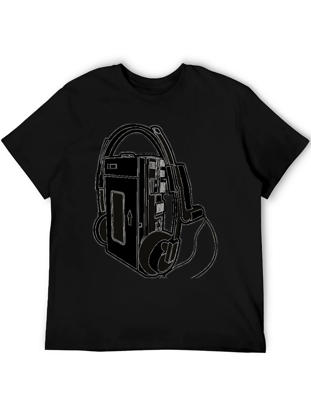 Retro Walkman Tee - Black Cotton Graphic T-Shirt