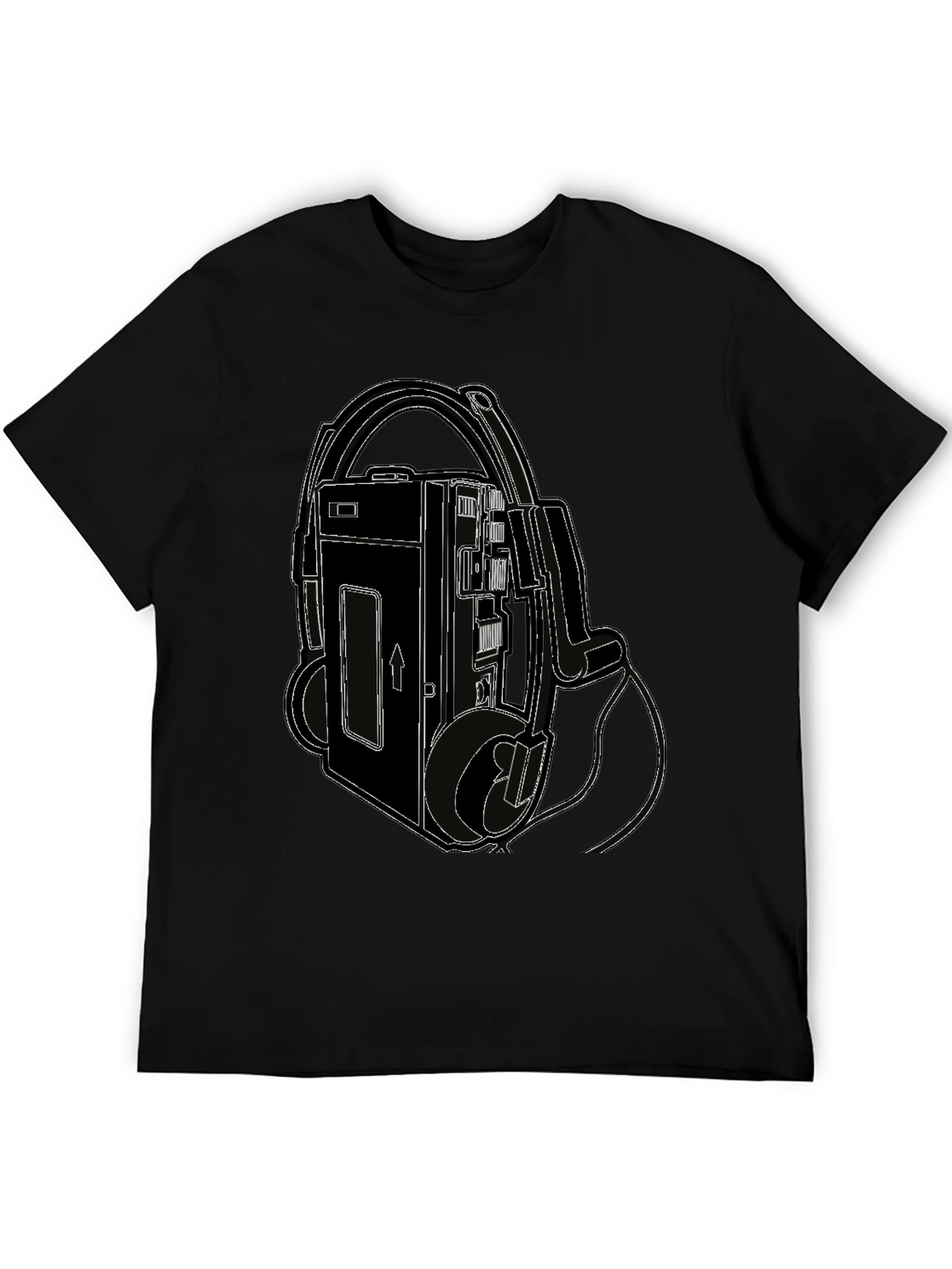 Retro Walkman Tee - Black Cotton Graphic T-Shirt