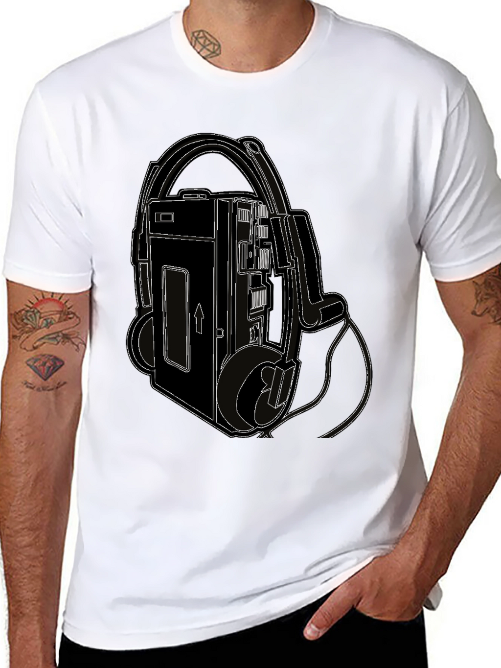 Retro Walkman Tee - Black Cotton Graphic T-Shirt
