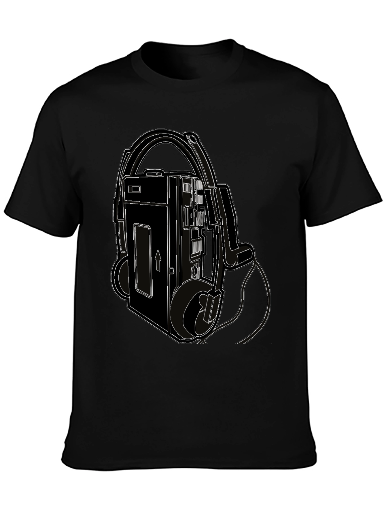 Retro Walkman Tee - Black Cotton Graphic T-Shirt