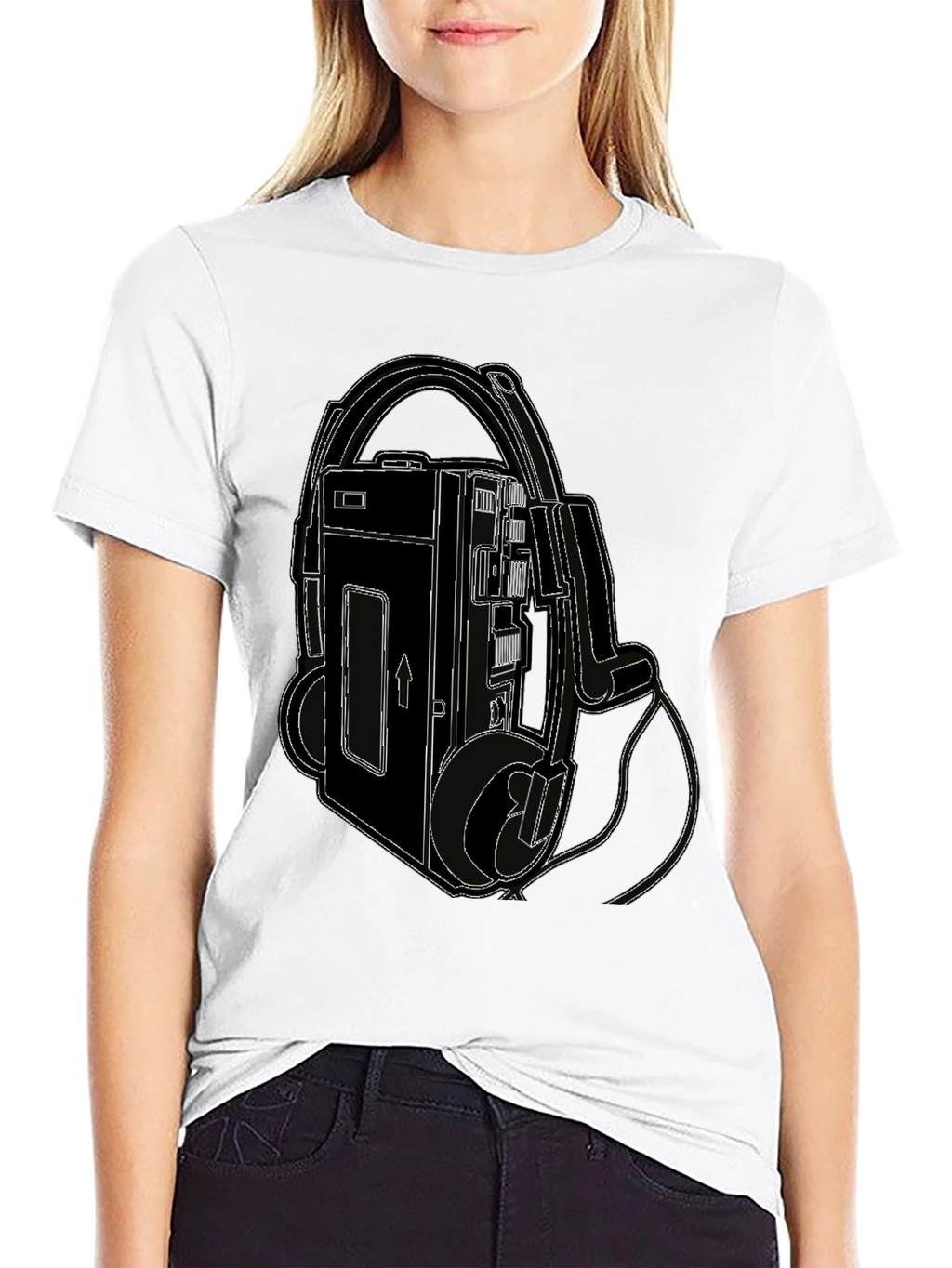 Retro Walkman Tee - Black Cotton Graphic T-Shirt