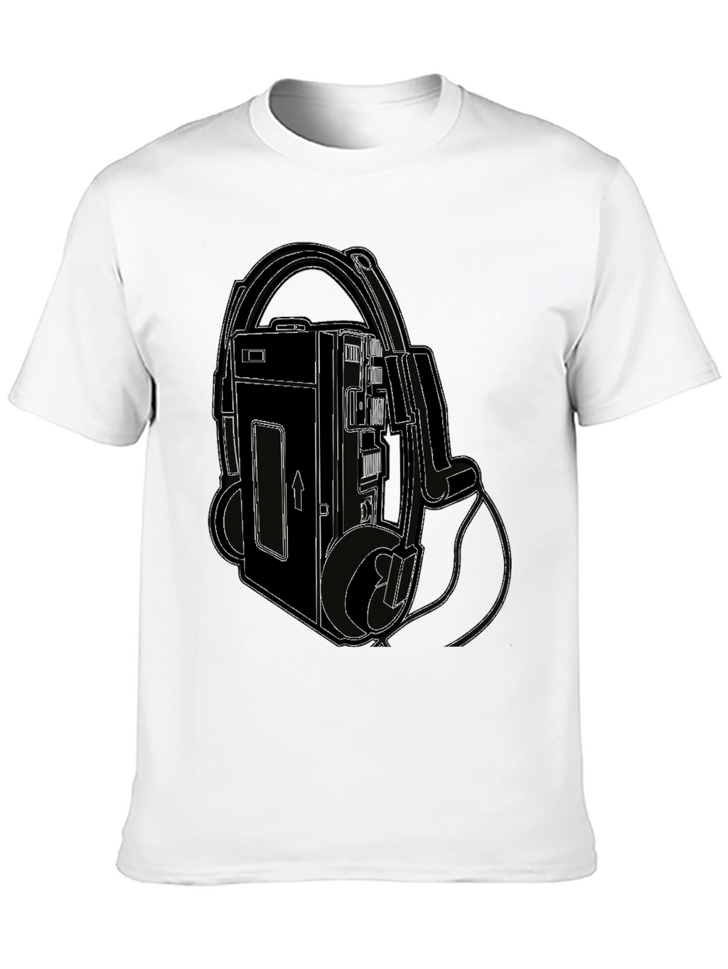 Retro Walkman Tee - Black Cotton Graphic T-Shirt