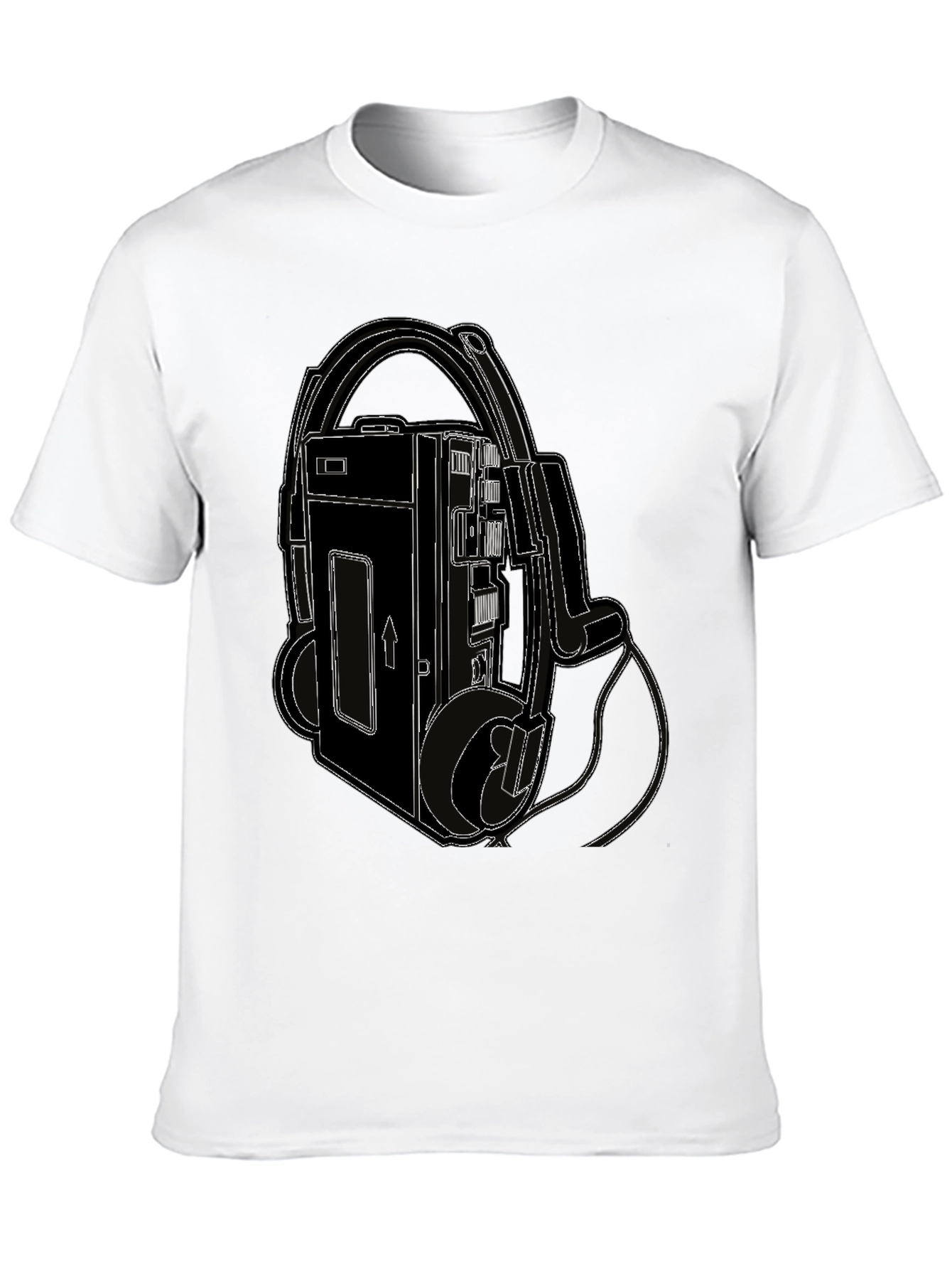 Retro Walkman Tee - Black Cotton Graphic T-Shirt