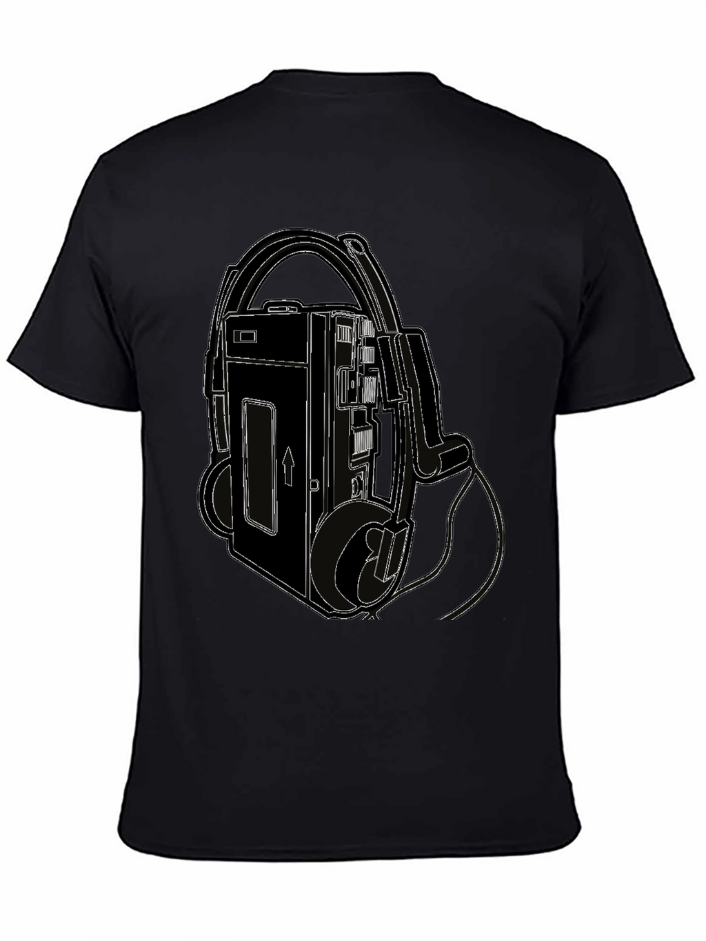 Retro Walkman Tee - Black Cotton Graphic T-Shirt