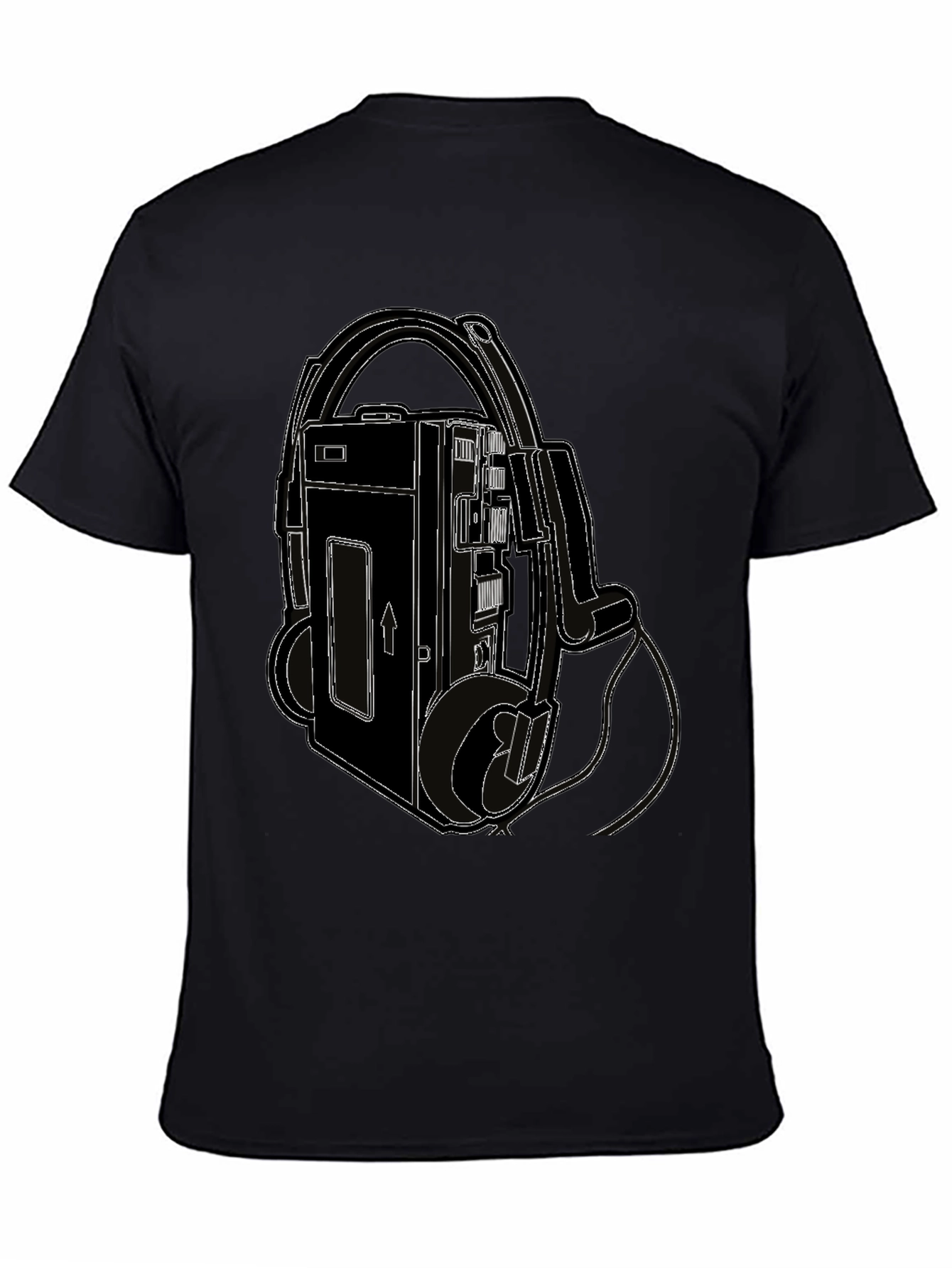 Retro Walkman Tee - Black Cotton Graphic T-Shirt