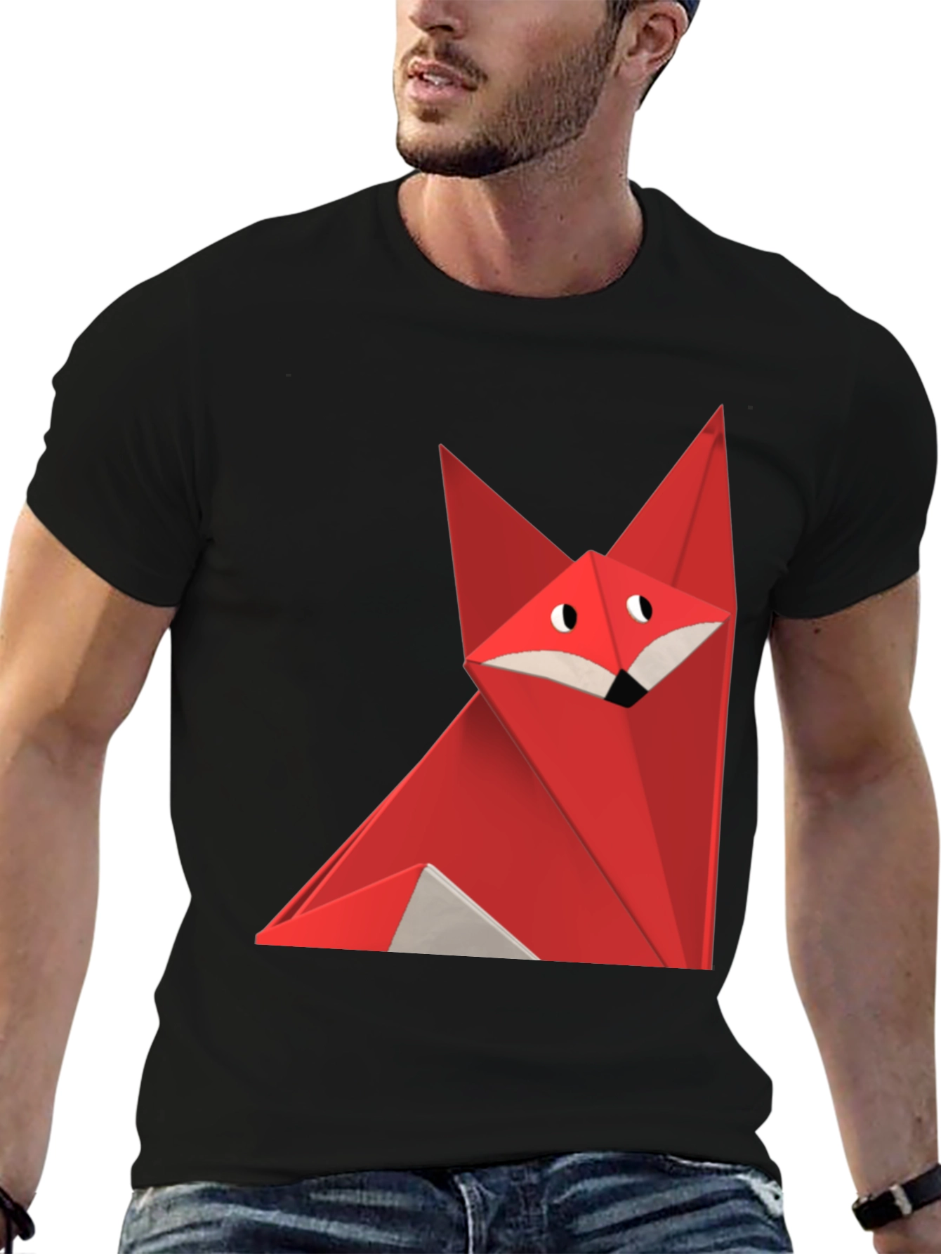 Geometric Fox Graphic Tee - Black