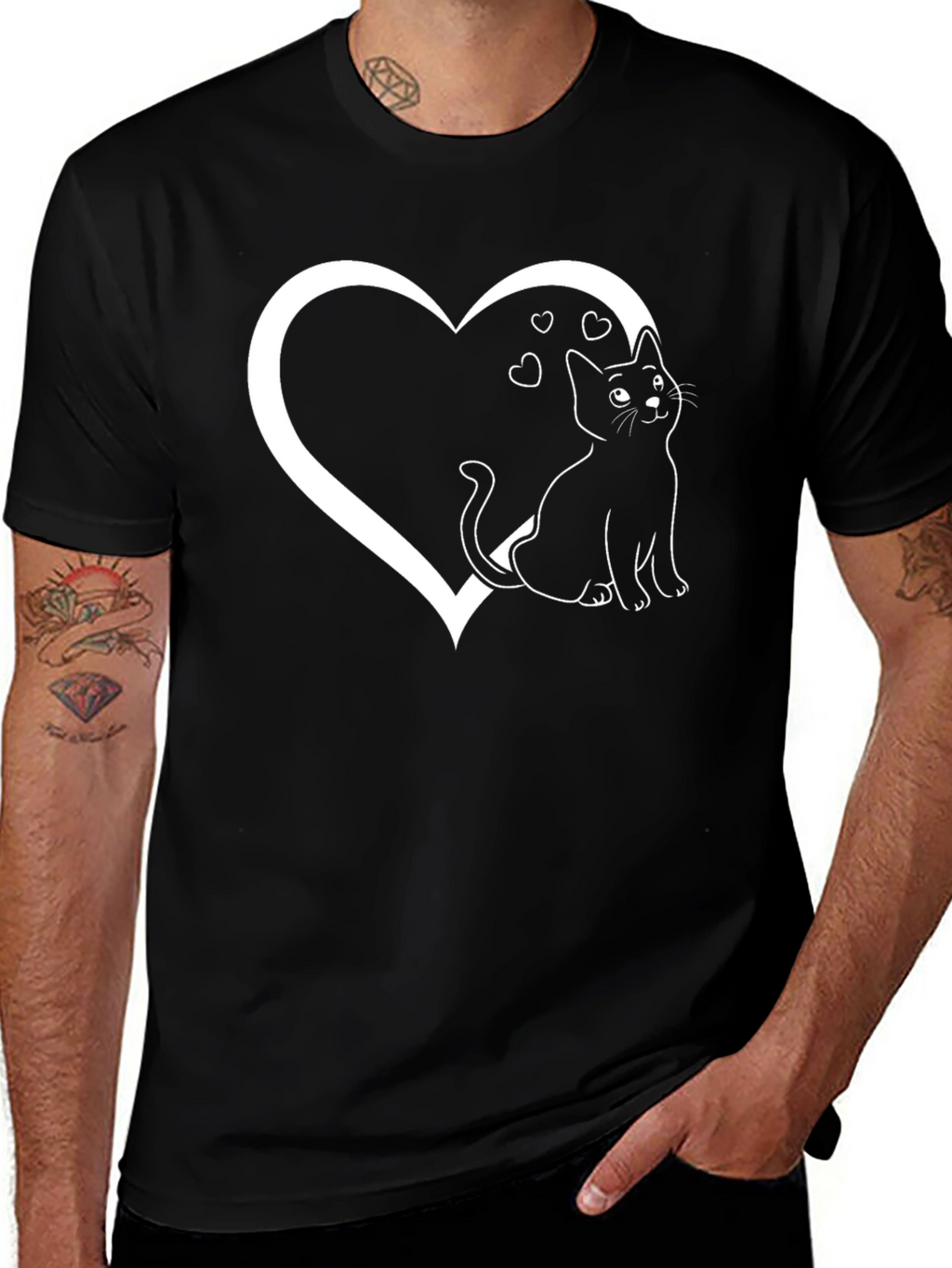 Cat Heart Graphic Tee - Mens Black T-Shirt