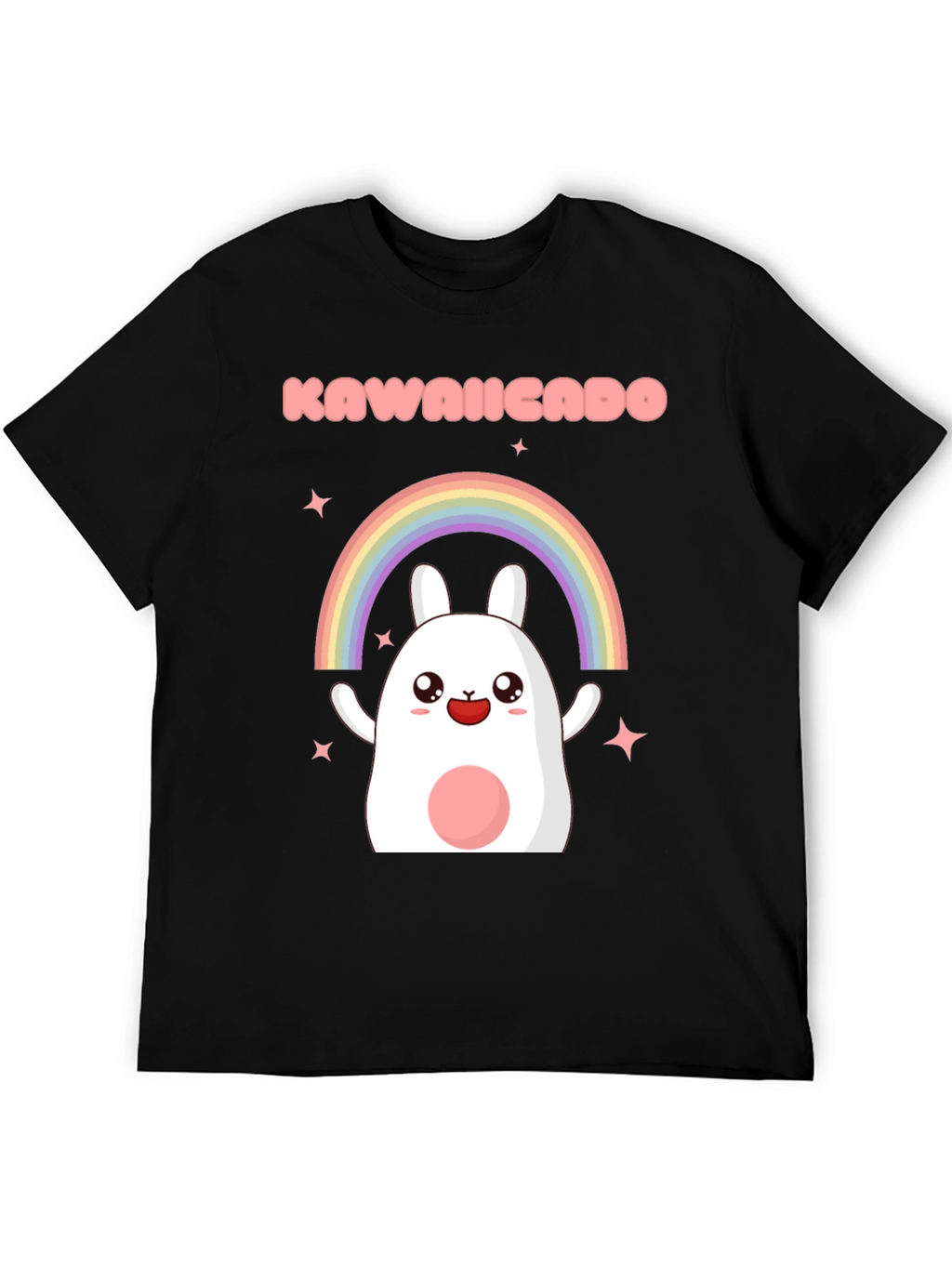 Kawaii Rainbow Bunny Black T-Shirt