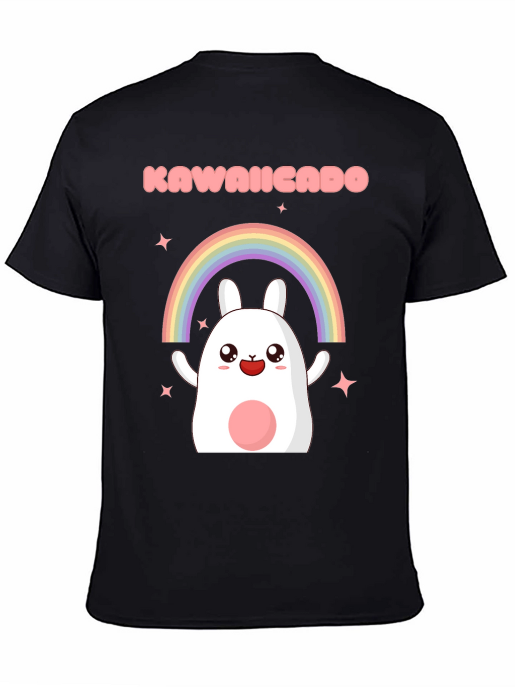 Kawaii Rainbow Bunny Black T-Shirt