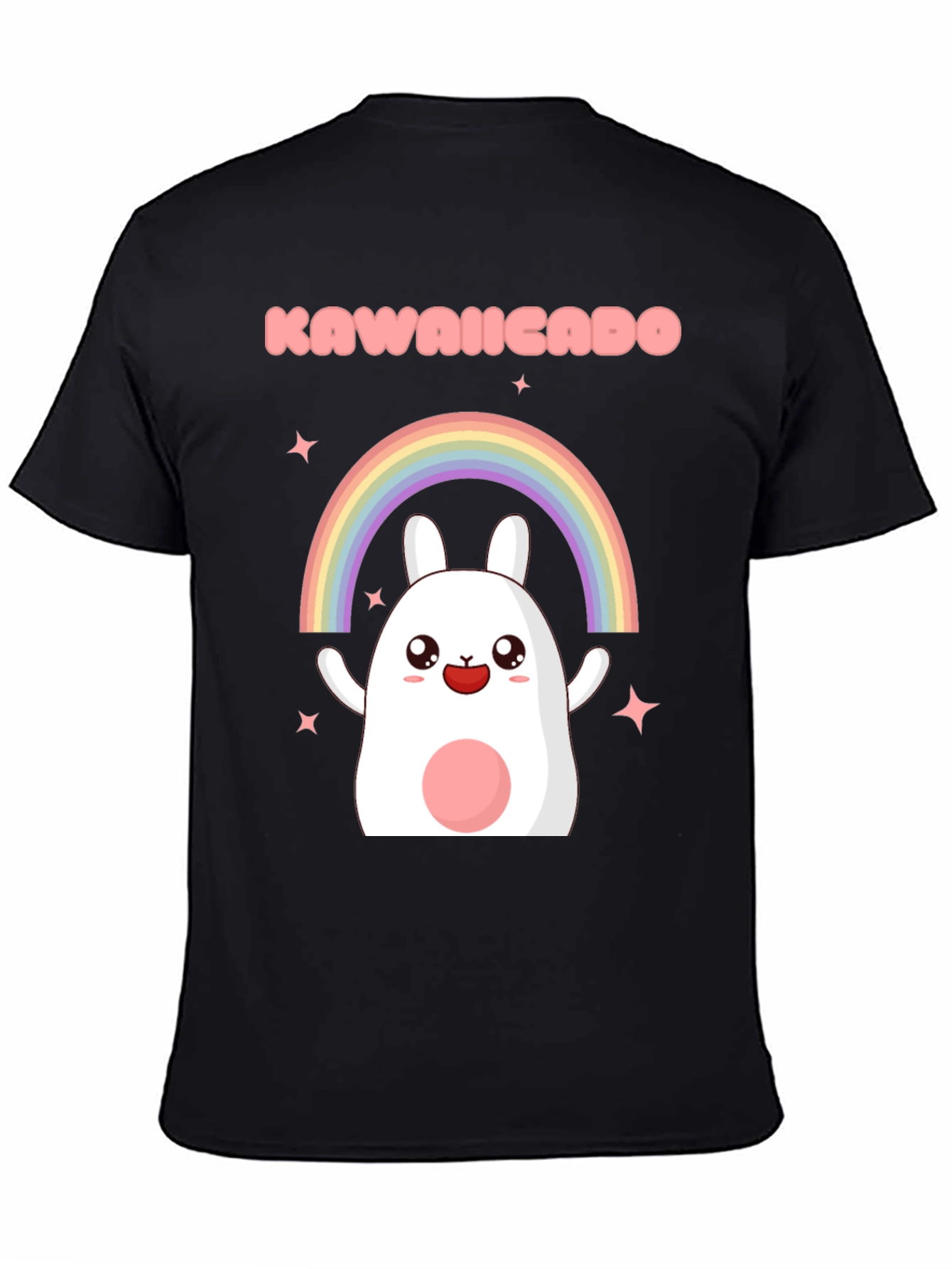 Kawaii Rainbow Bunny Black T-Shirt