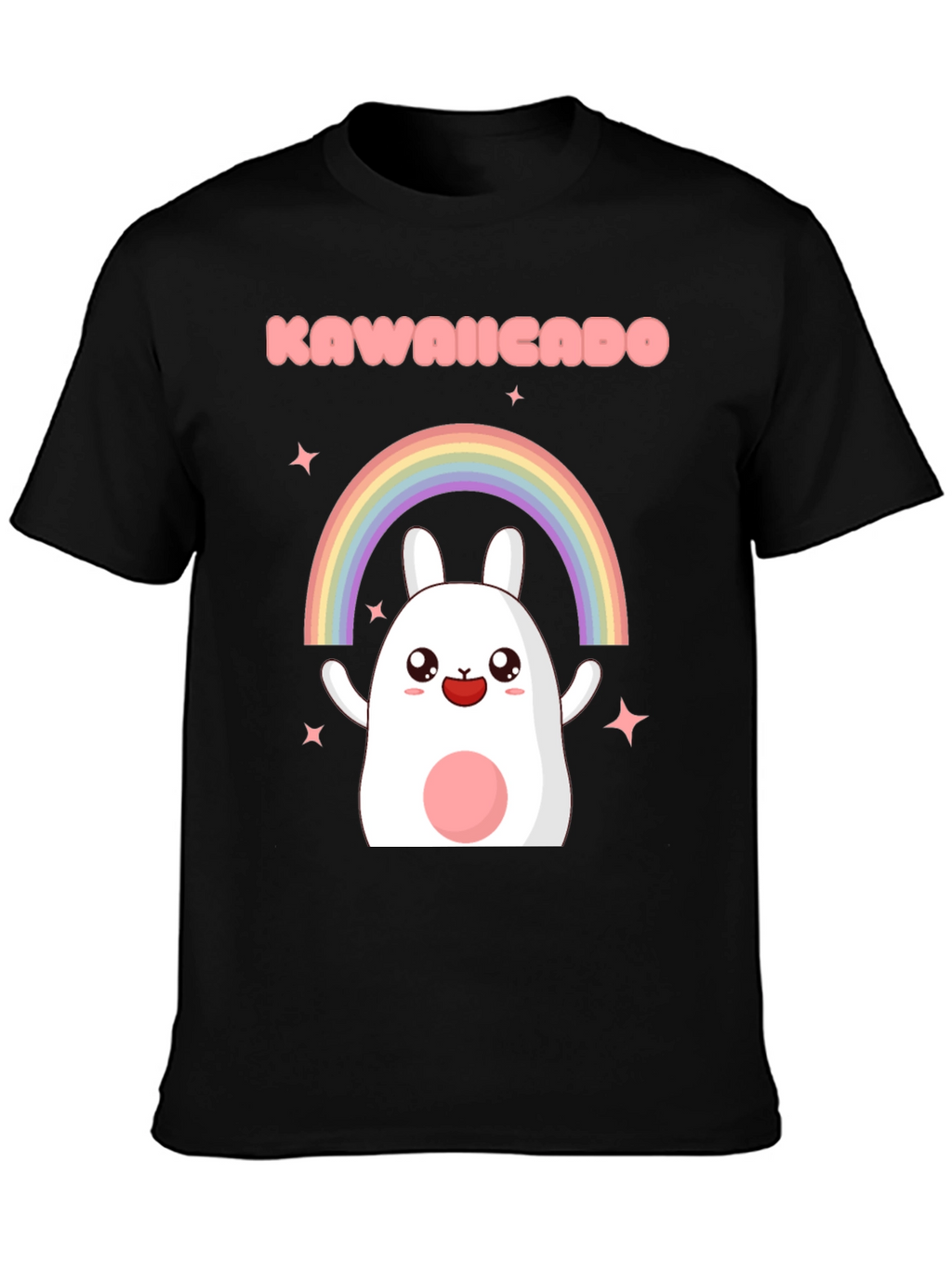 Kawaii Rainbow Bunny Black T-Shirt