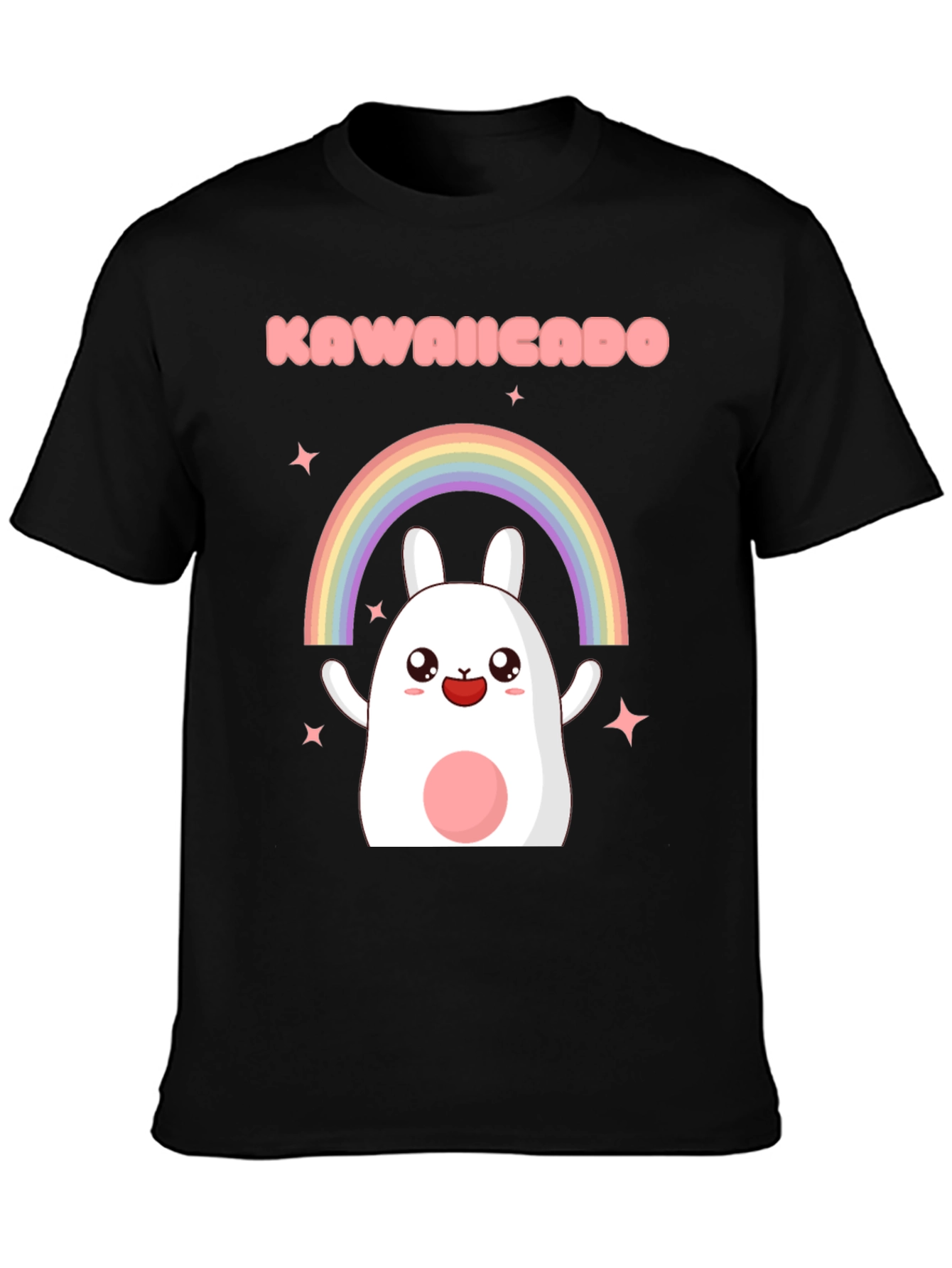 Kawaii Rainbow Bunny Black T-Shirt