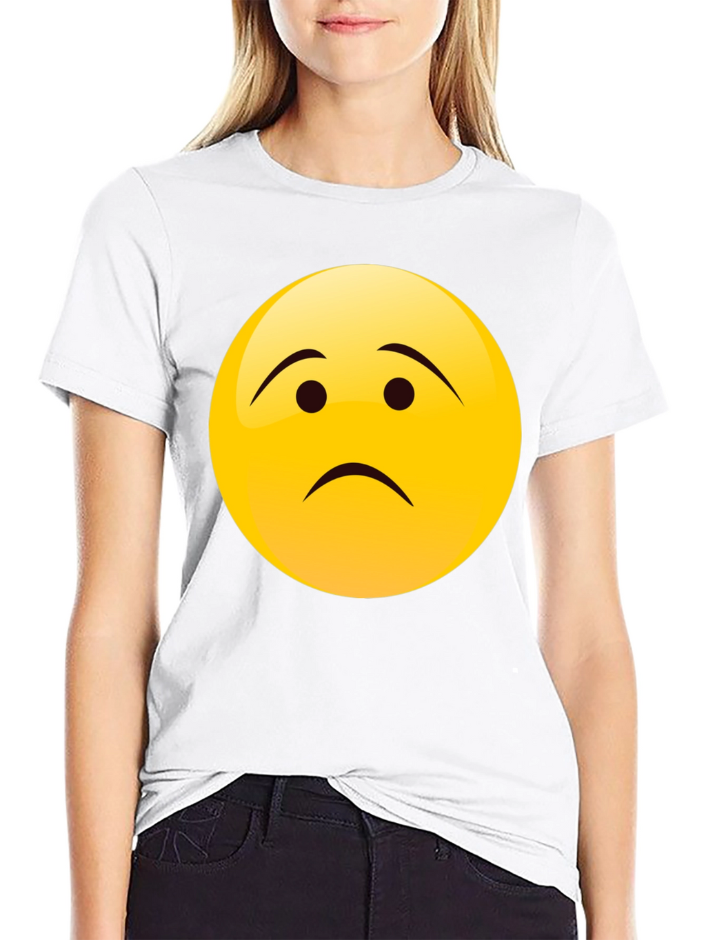 Sad Face Emoji Graphic Black T-Shirt