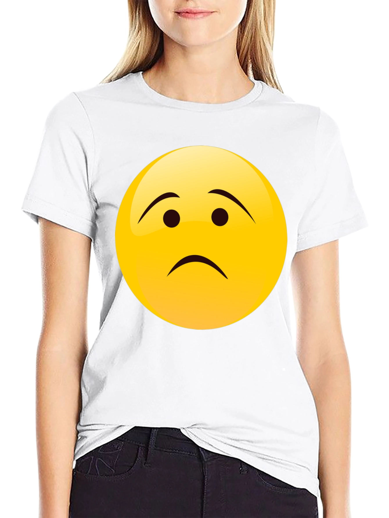 Sad Face Emoji Graphic Black T-Shirt