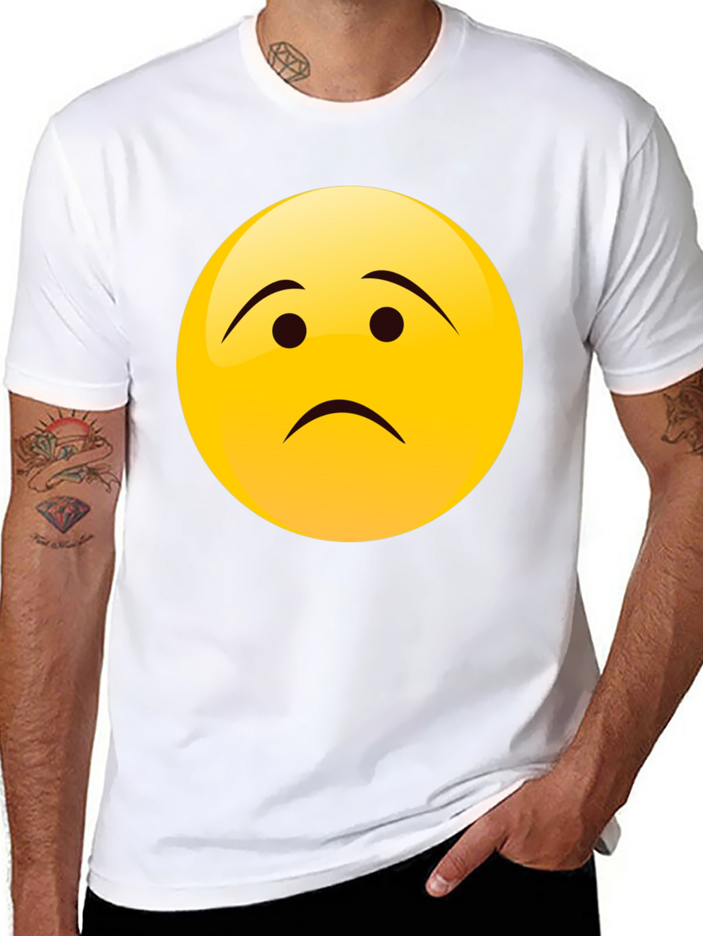 Sad Face Emoji Graphic Black T-Shirt
