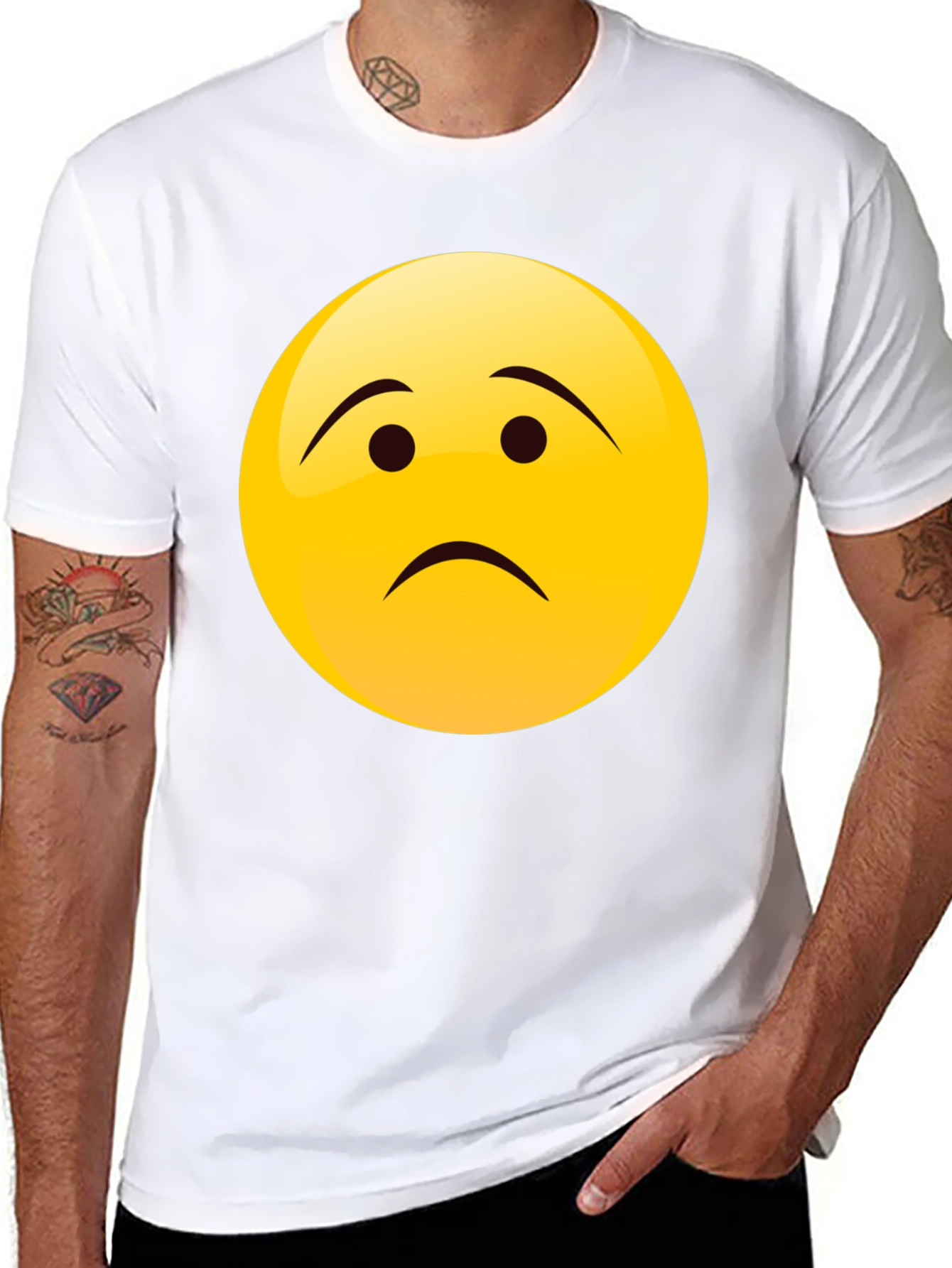Sad Face Emoji Graphic Black T-Shirt