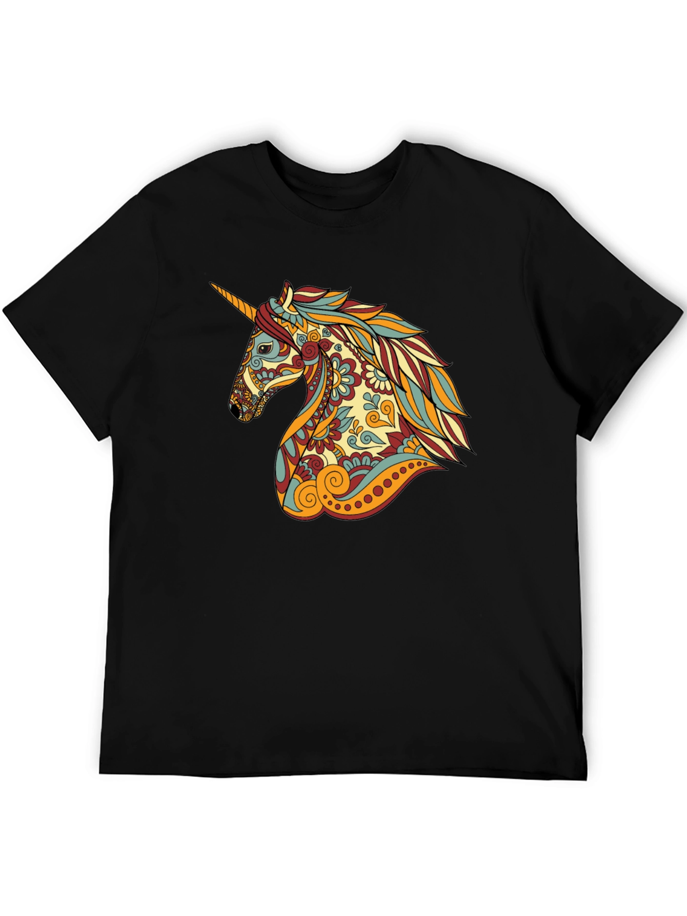 Unicorn Graphic Print Crew Neck Tee - Black