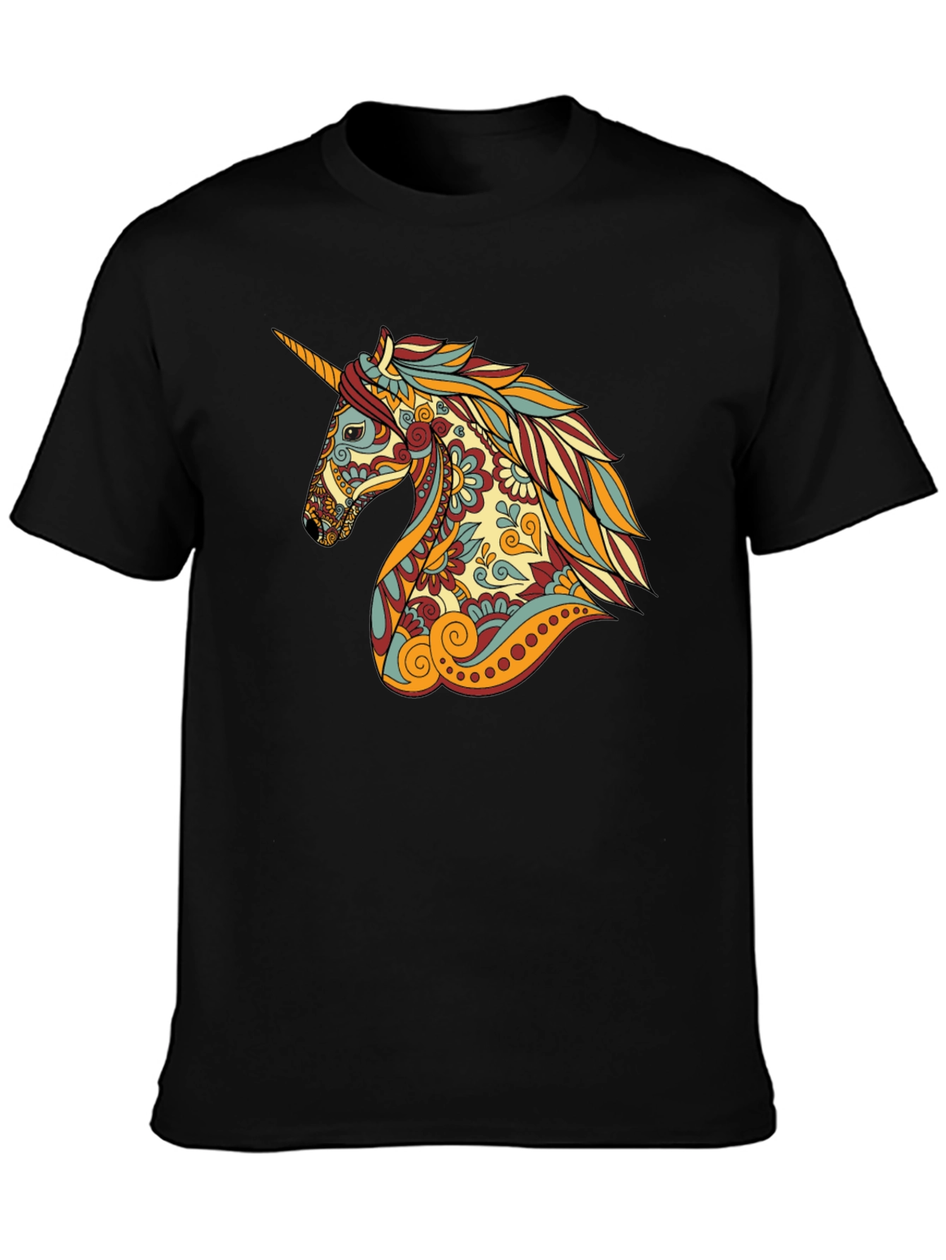 Unicorn Graphic Print Crew Neck Tee - Black