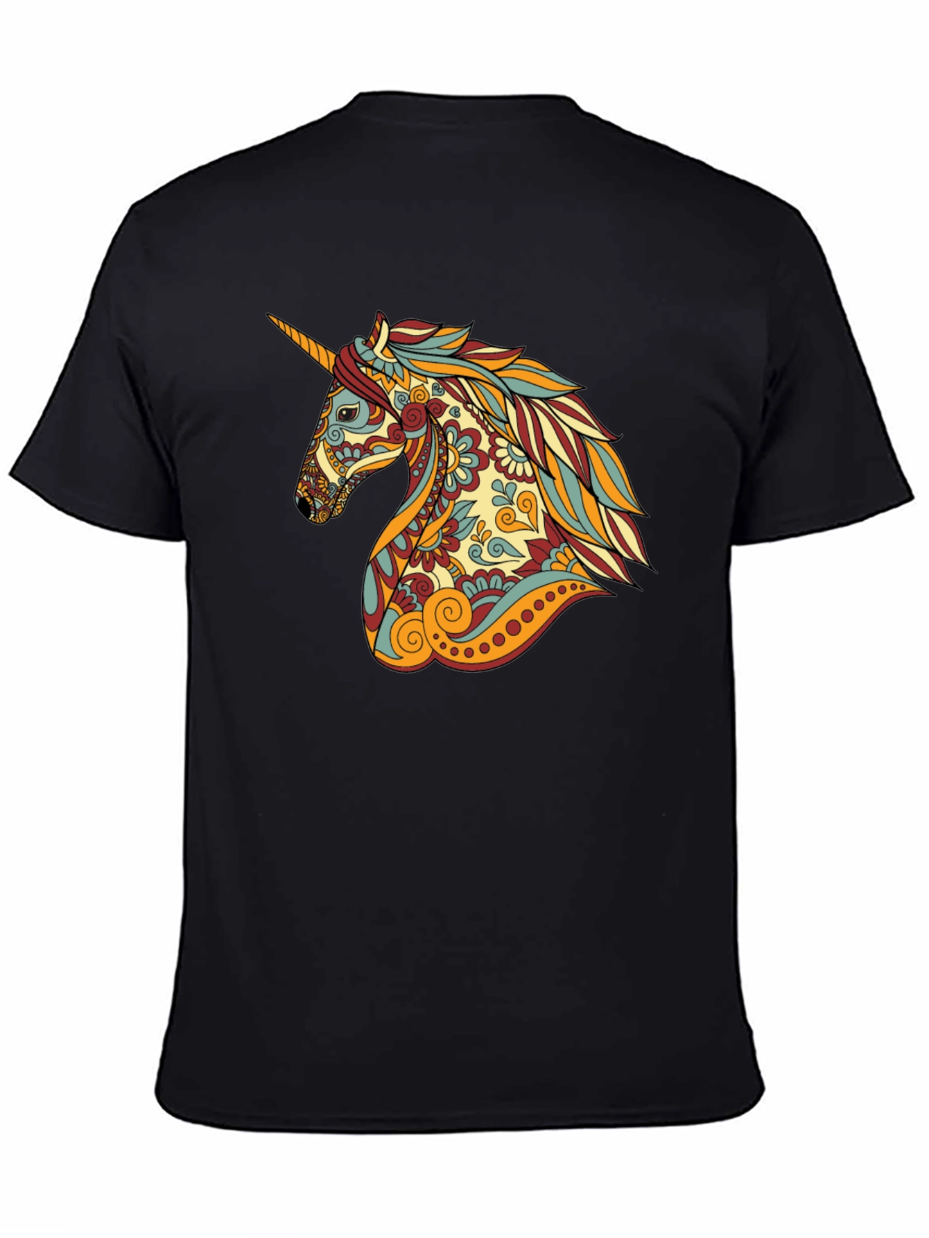 Unicorn Graphic Print Crew Neck Tee - Black