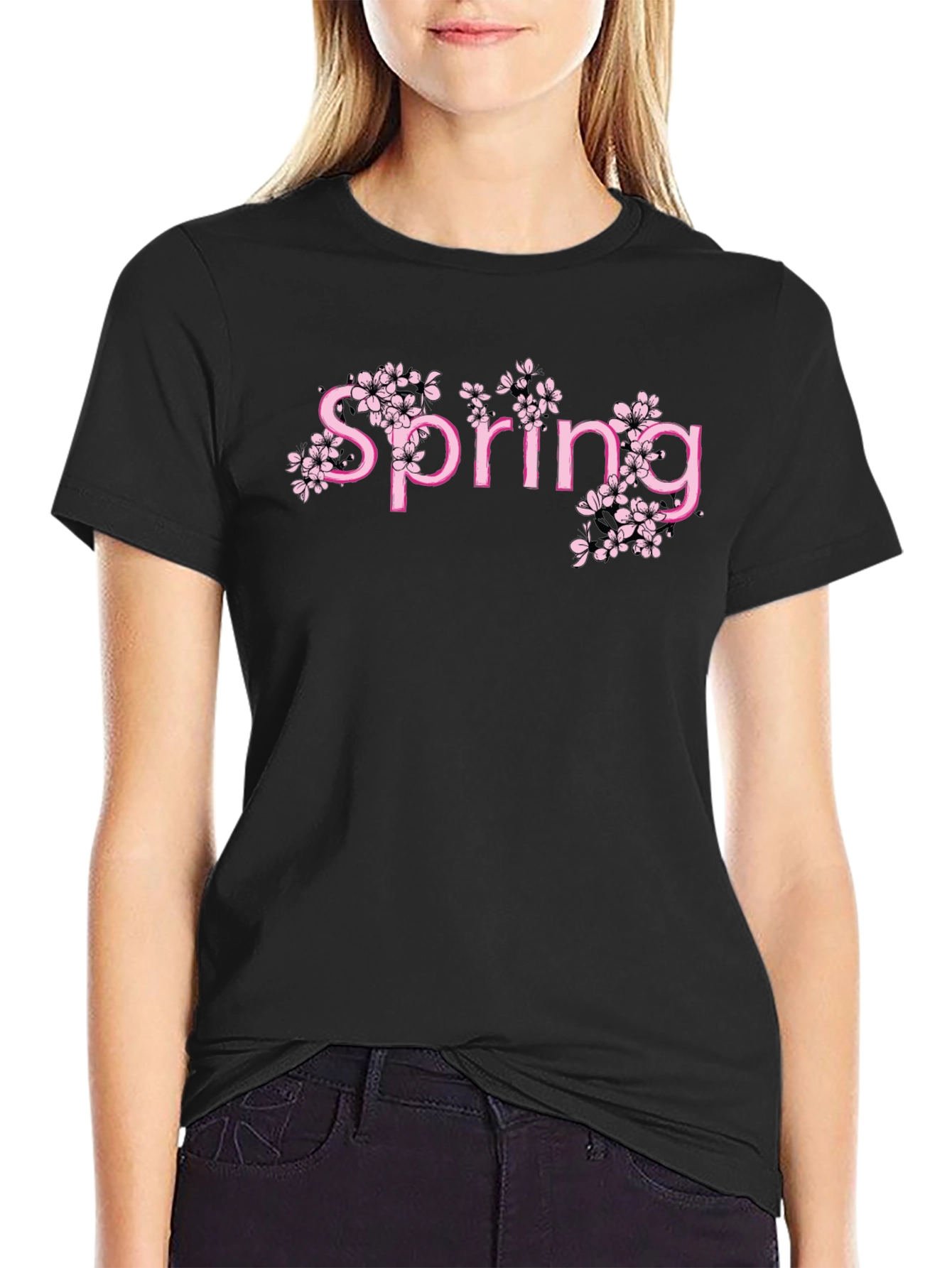 Spring Blossom Graphic Tee - Pink Floral Print