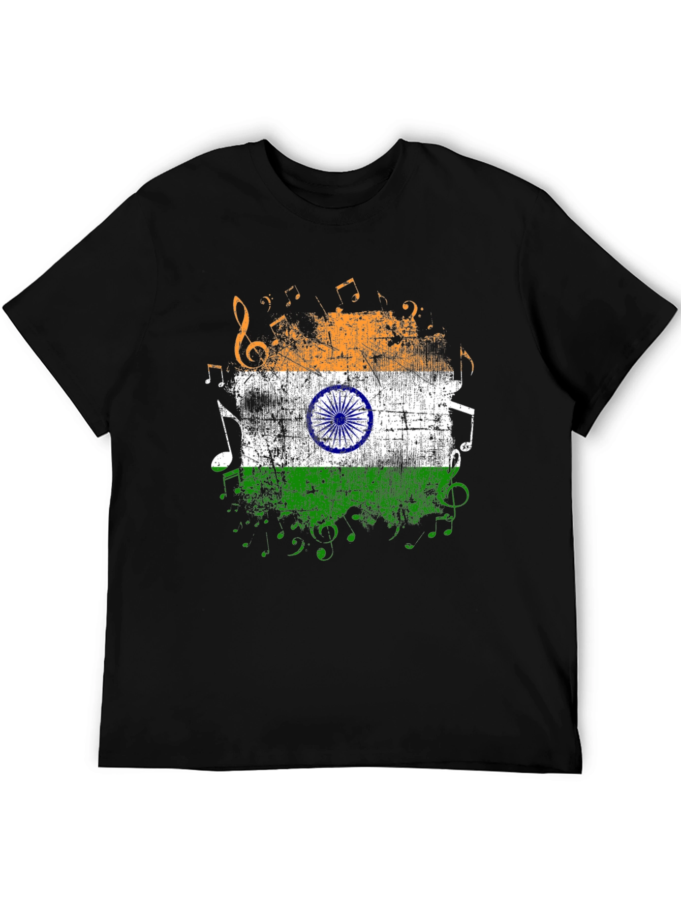 India Flag Music Graphic Mens Black T-Shirt