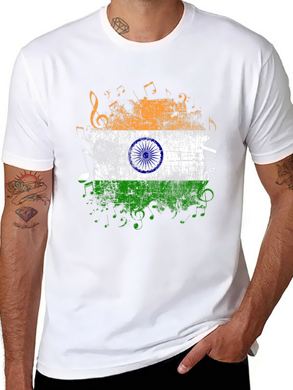 India Flag Music Graphic Mens Black T-Shirt