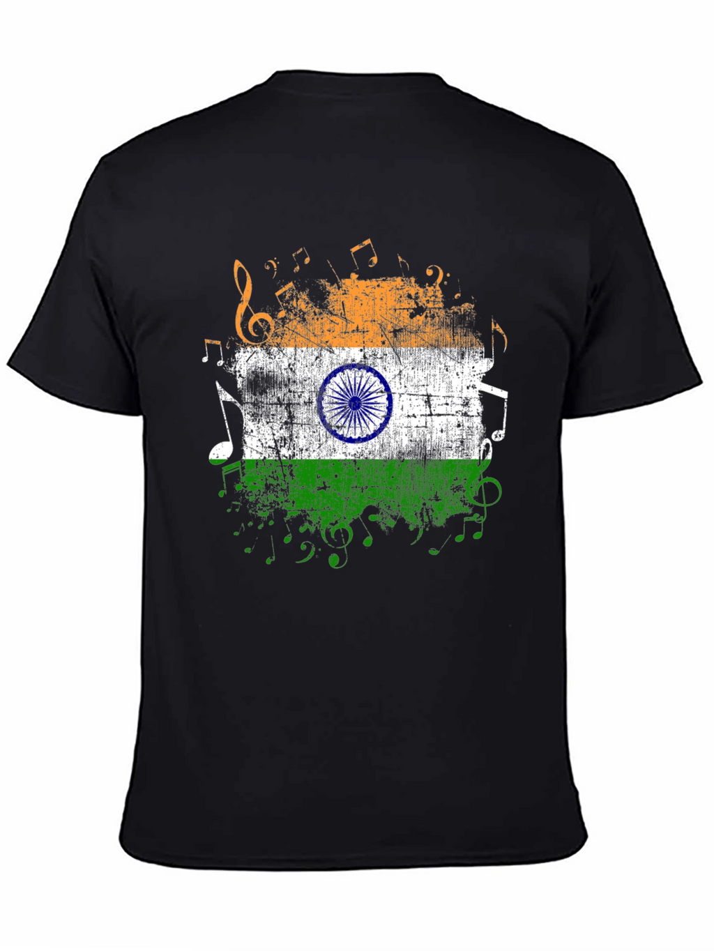 India Flag Music Graphic Mens Black T-Shirt