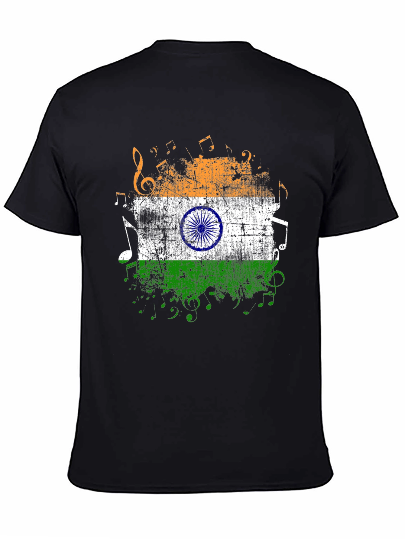 India Flag Music Graphic Mens Black T-Shirt