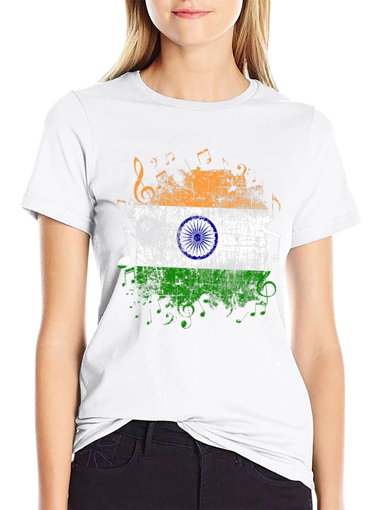 India Flag Music Graphic Mens Black T-Shirt