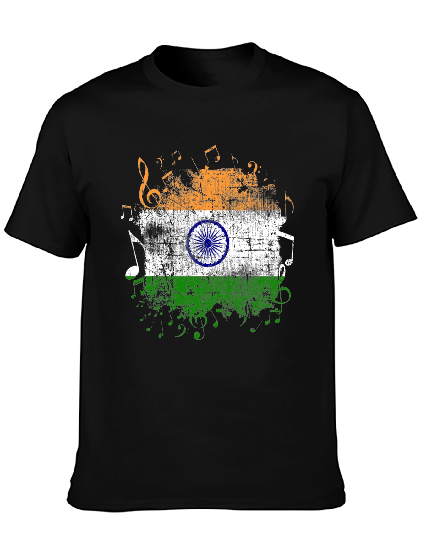 India Flag Music Graphic Mens Black T-Shirt