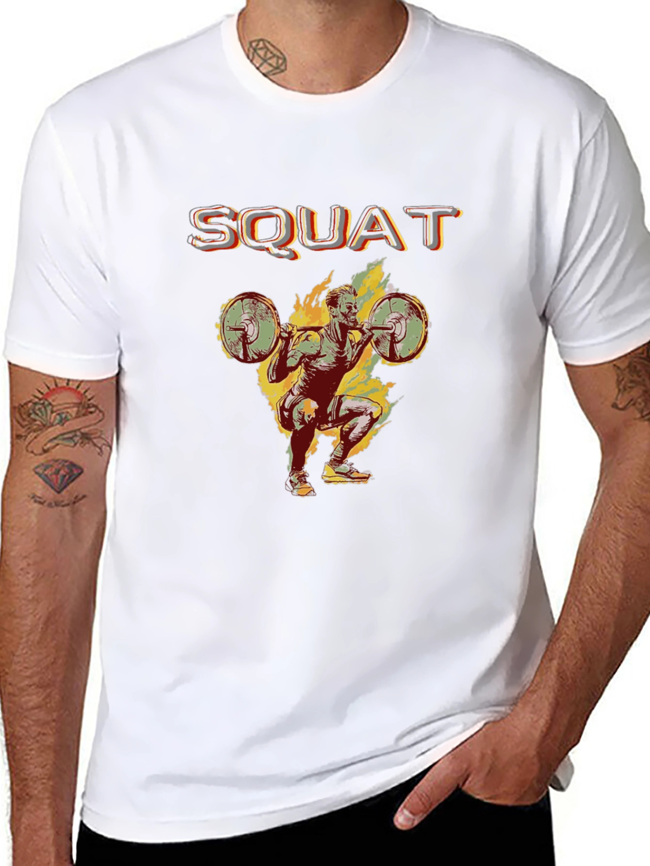 Squat Design Black Cotton T-Shirt