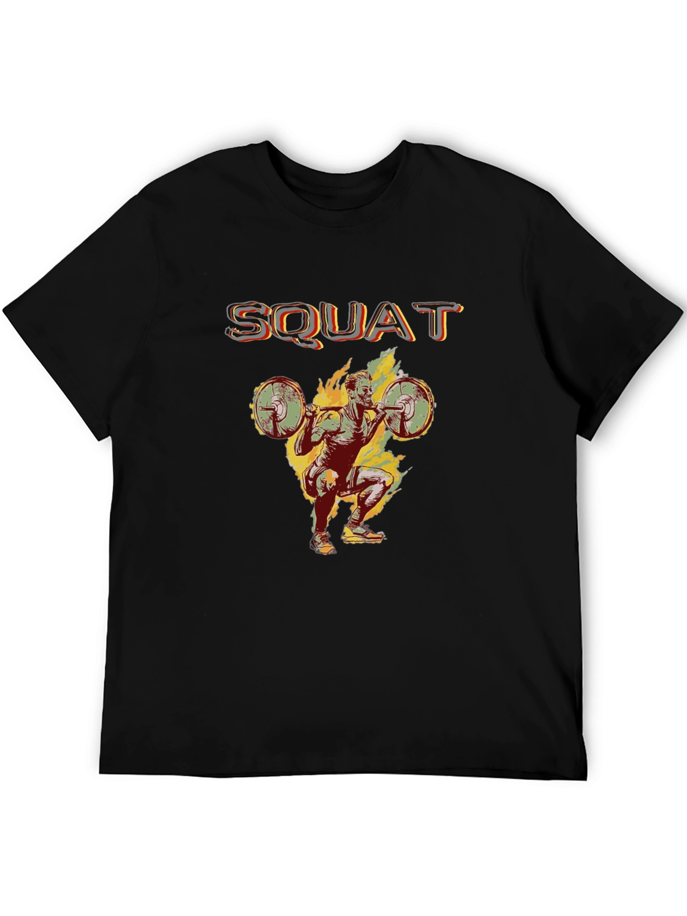 Squat Design Black Cotton T-Shirt