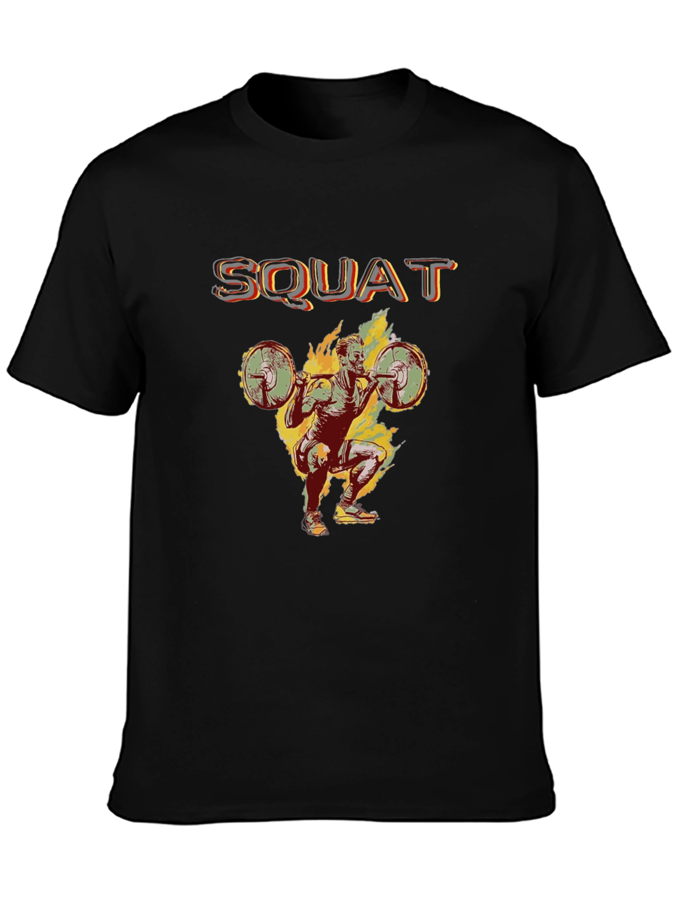 Squat Design Black Cotton T-Shirt