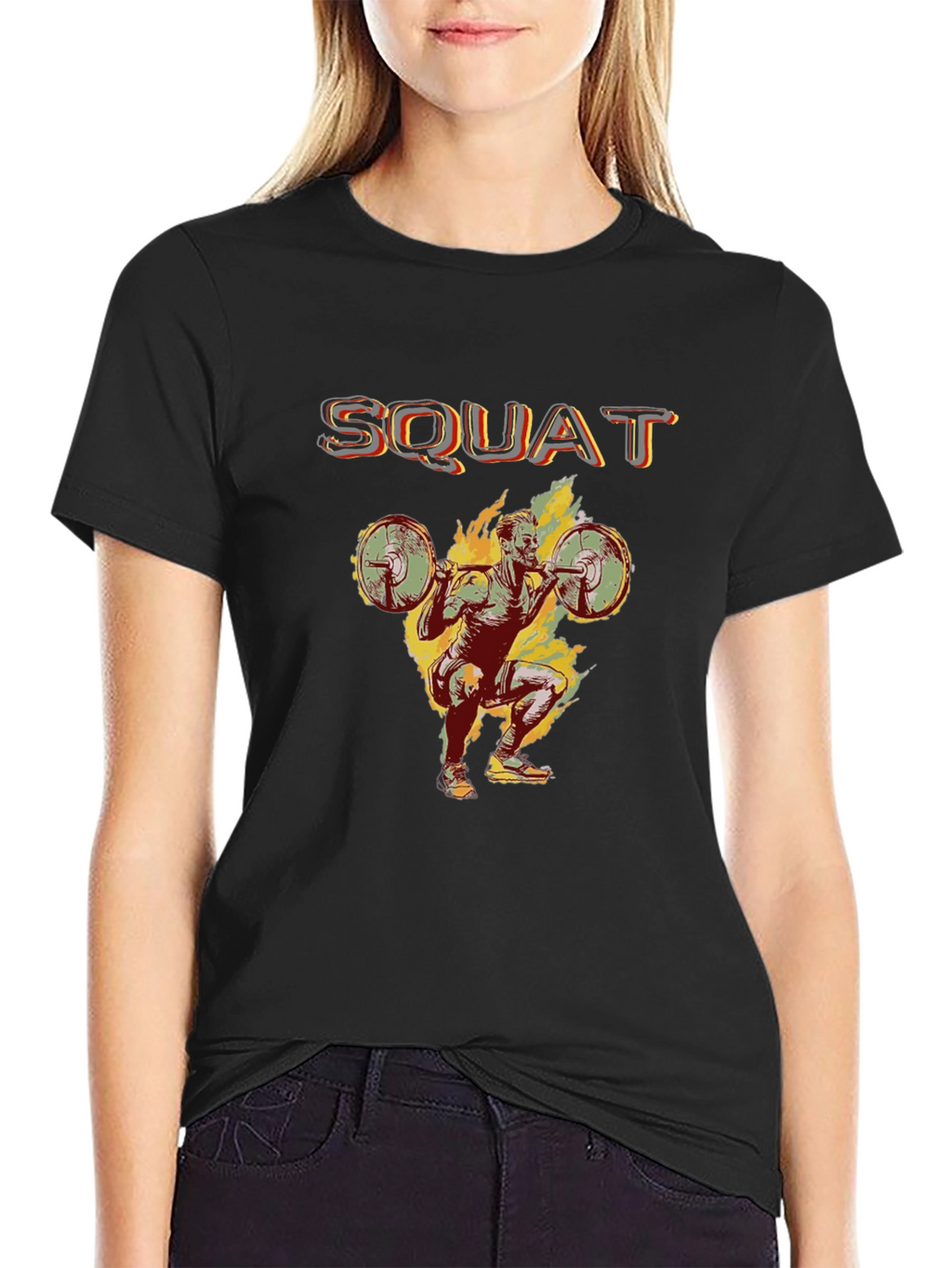 Squat Design Black Cotton T-Shirt