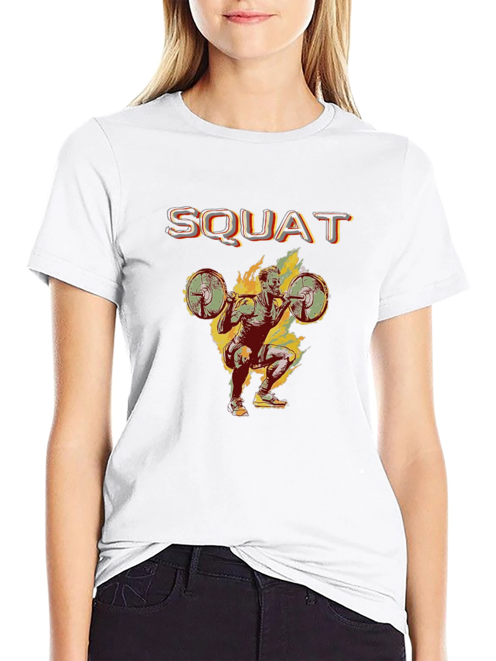Squat Design Black Cotton T-Shirt