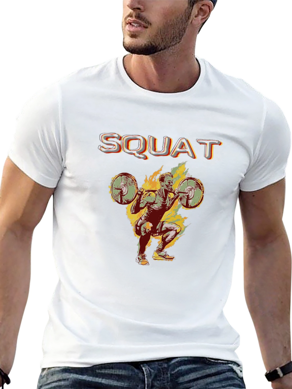 Squat Design Black Cotton T-Shirt