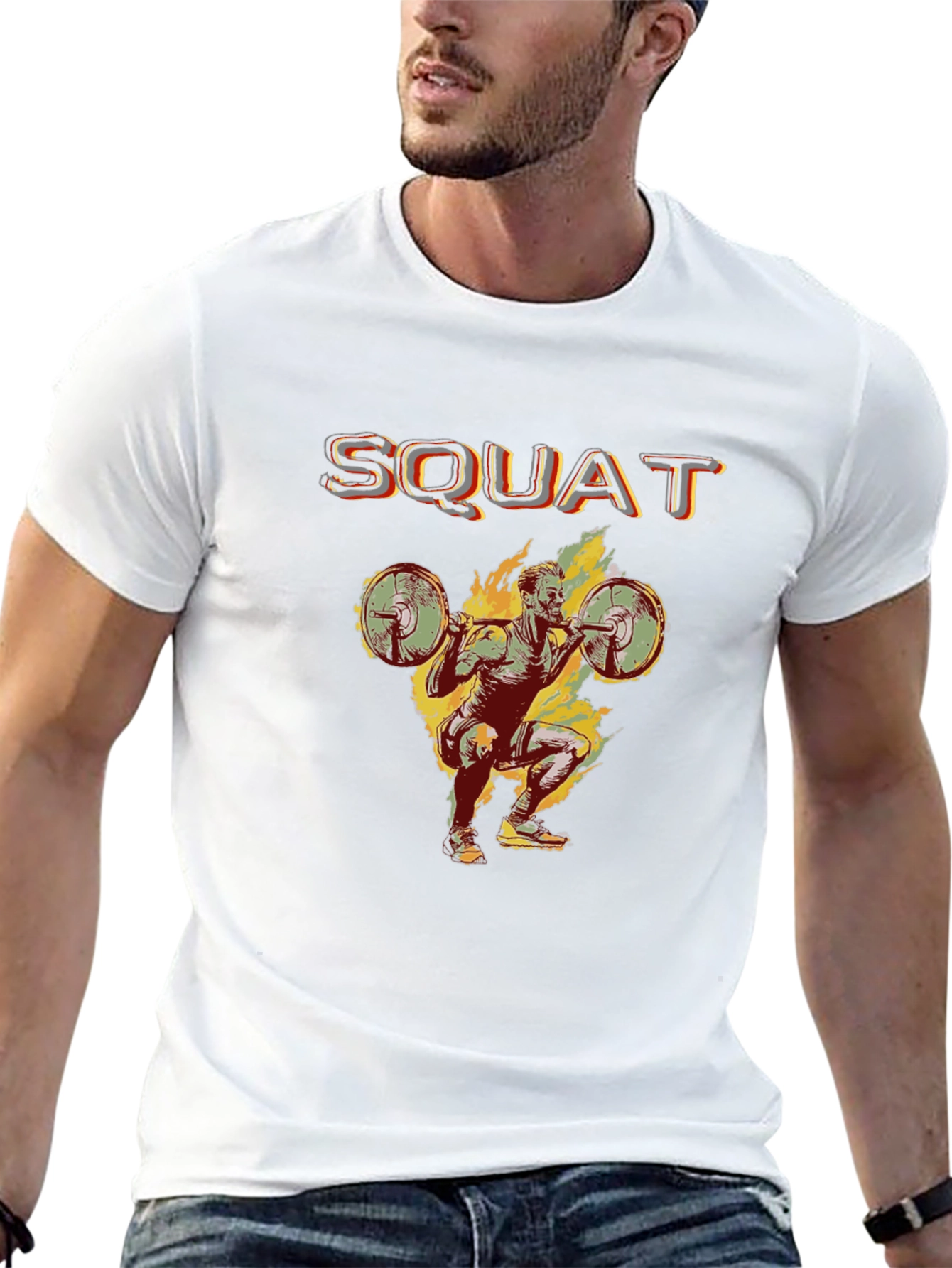 Squat Design Black Cotton T-Shirt