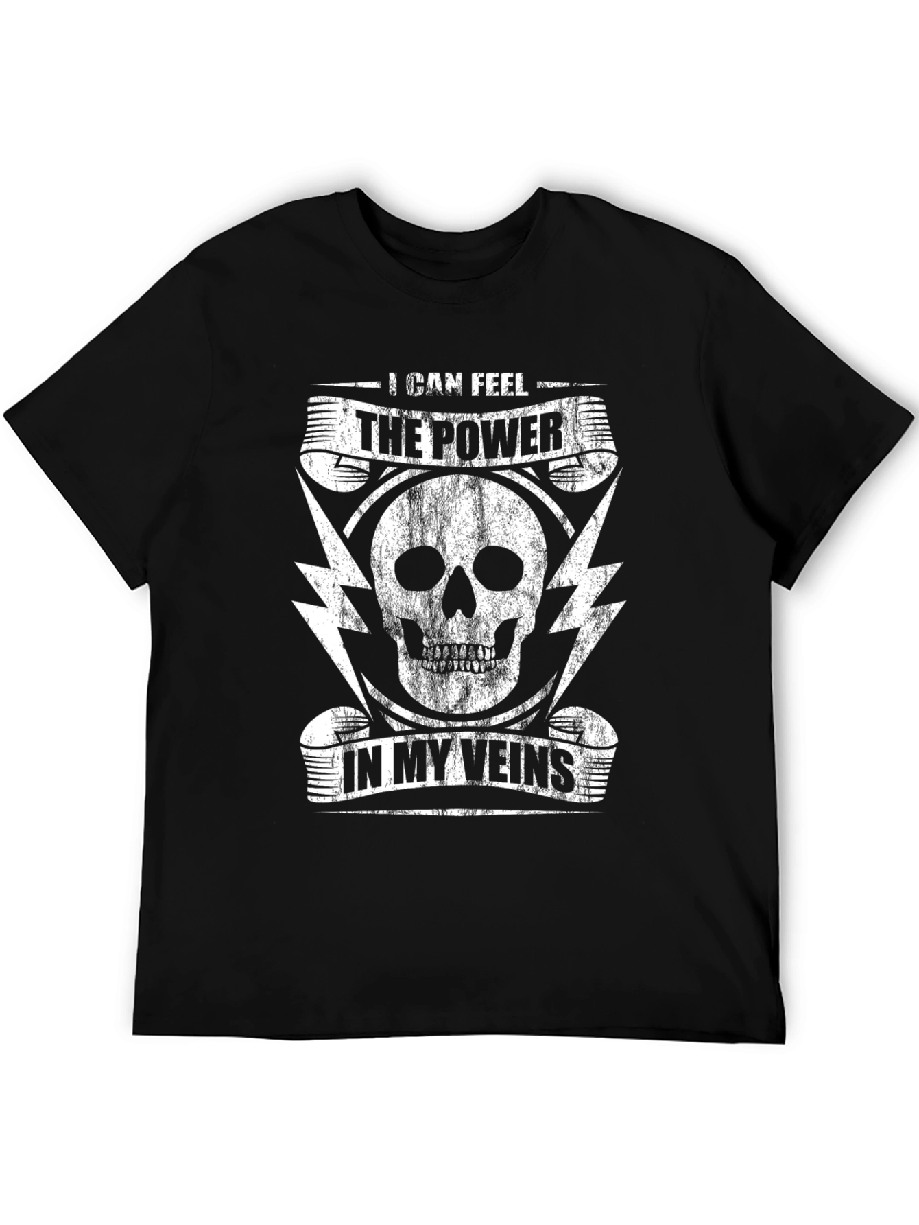 Power In Veins Skull Graphic Tee - Black Cotton T-Shirt