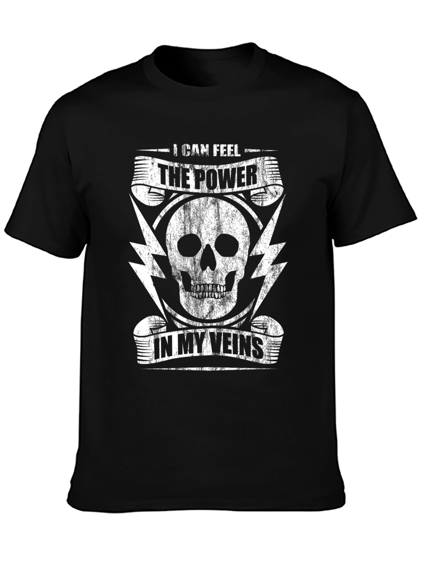 Power In Veins Skull Graphic Tee - Black Cotton T-Shirt